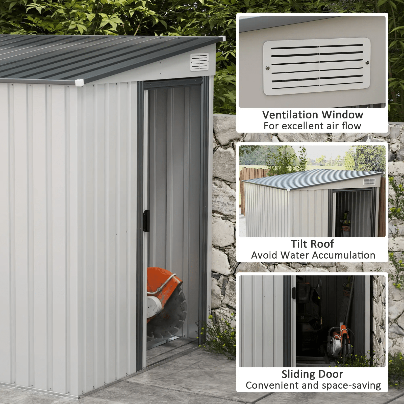 7 x 5FT Lean to Metal Garden Shed with Foundation Sliding Door Tool Storage Vent - Home and Garden Furniture Shop - #rustic - furniture#