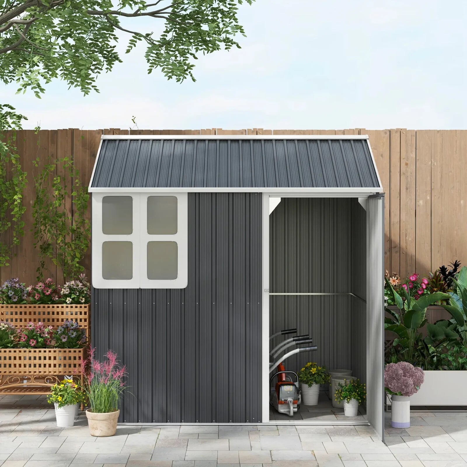 7 x 6 ft Metal Garden Shed Outdoor Tool Storage Shed Door Window Grey Patio Shed - Home and Garden Furniture Shop - rustic - furniture