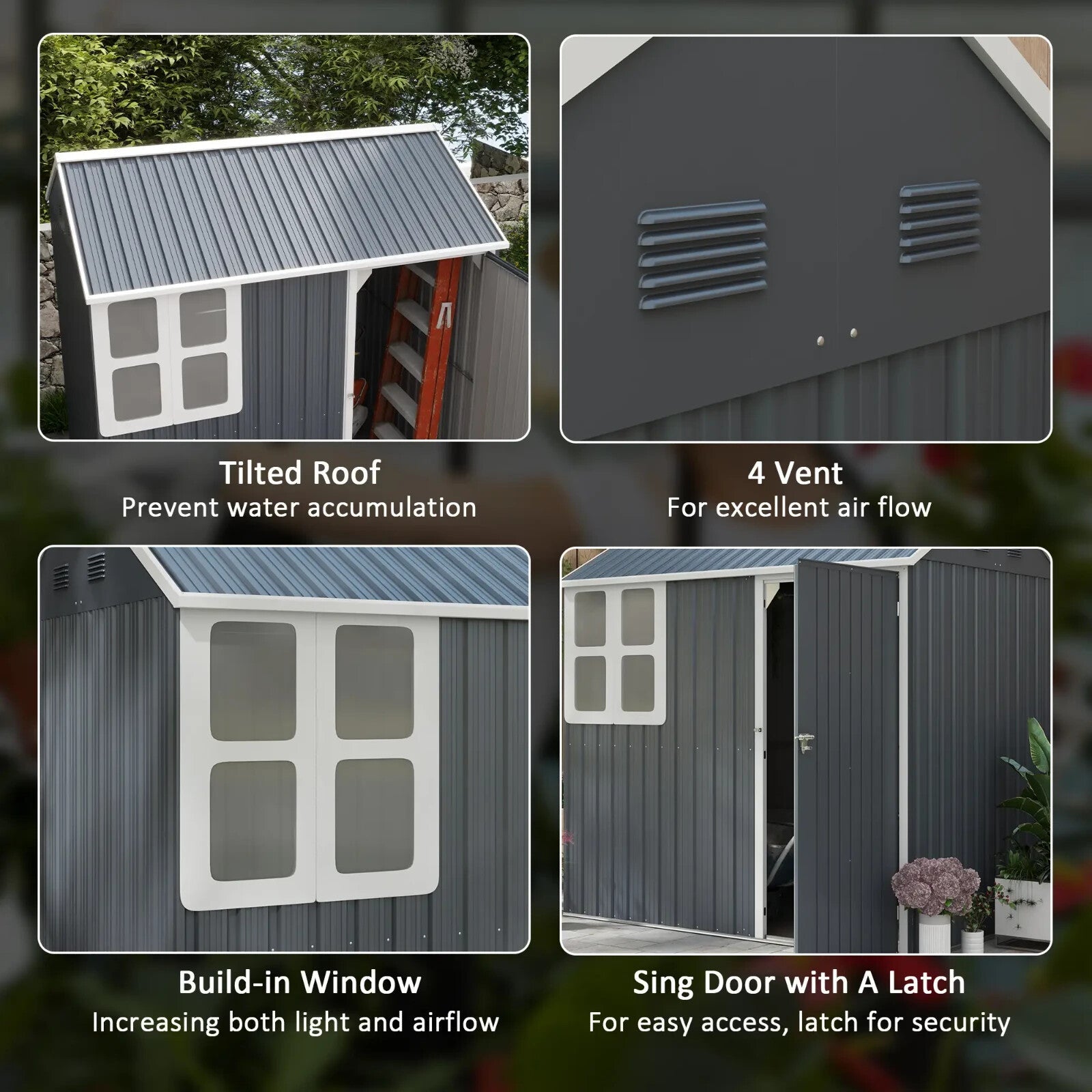 7 x 6 ft Metal Garden Shed Outdoor Tool Storage Shed Door Window Grey Patio Shed - Home and Garden Furniture Shop - rustic - furniture