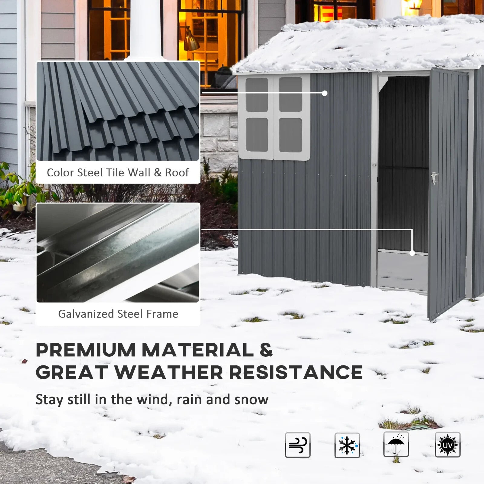 7 x 6 ft Metal Garden Shed Outdoor Tool Storage Shed Door Window Grey Patio Shed - Home and Garden Furniture Shop - rustic - furniture