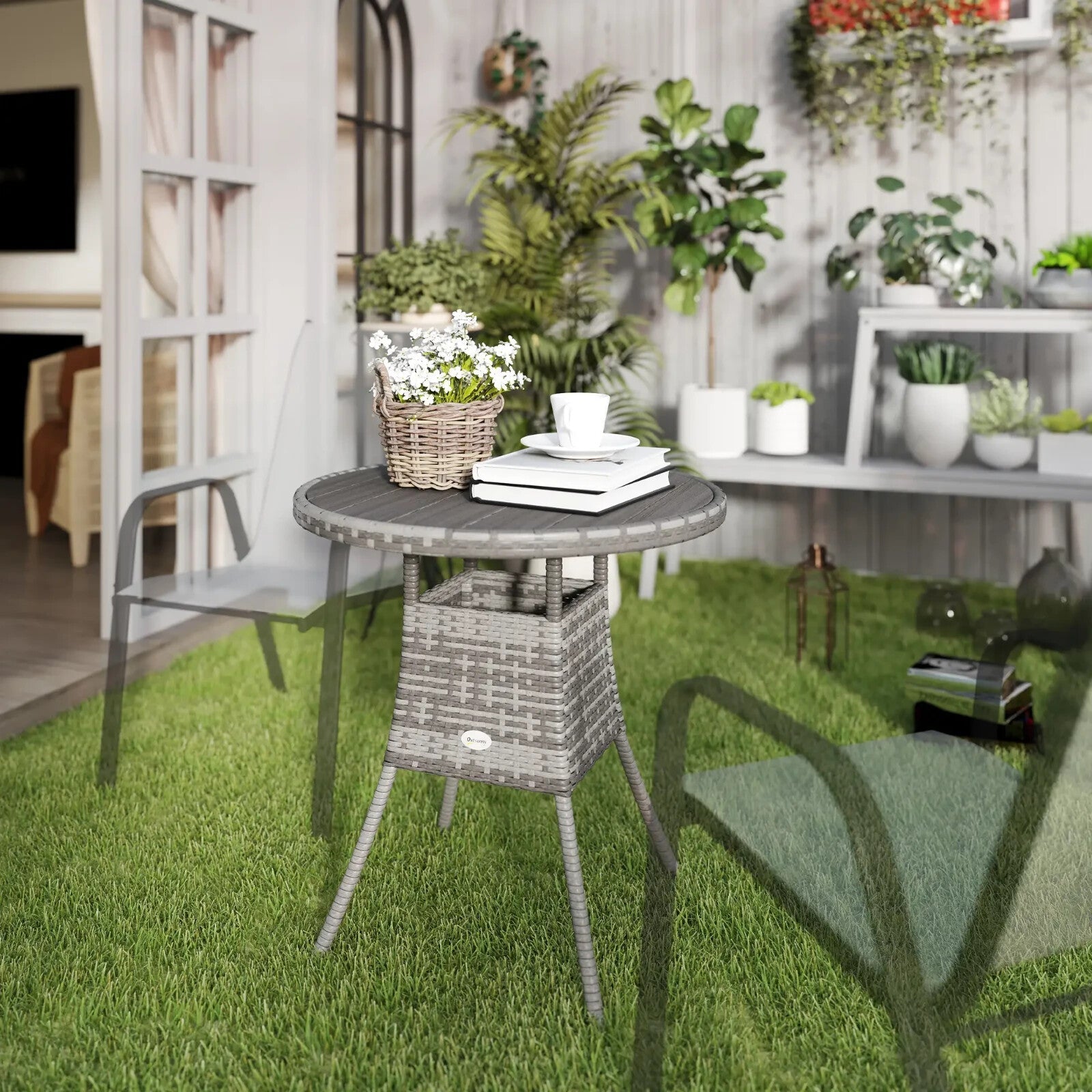 70cm x 73cm Four - Person Wood - Effect Rattan Garden Outdoor Dining Table - Grey - Home and Garden Furniture Shop - rustic - furniture