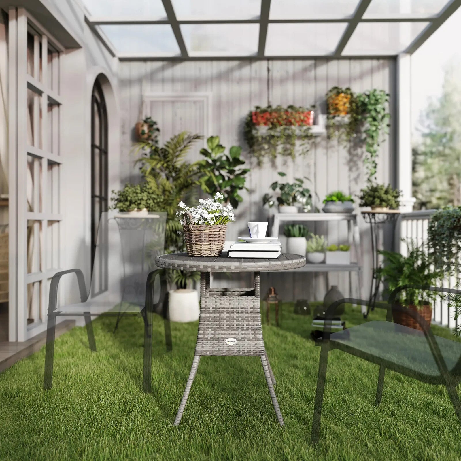 70cm x 73cm Four - Person Wood - Effect Rattan Garden Outdoor Dining Table - Grey - Home and Garden Furniture Shop - rustic - furniture