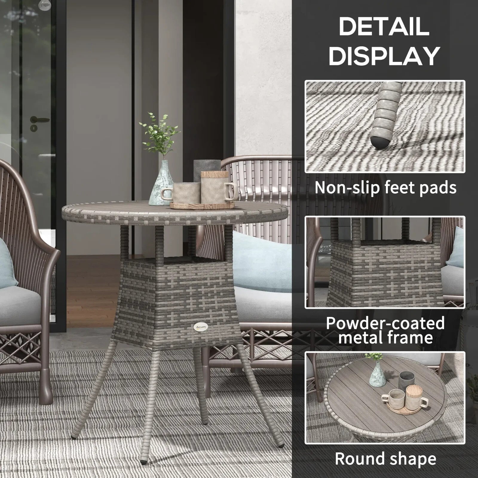 70cm x 73cm Four - Person Wood - Effect Rattan Garden Outdoor Dining Table - Grey - Home and Garden Furniture Shop - rustic - furniture