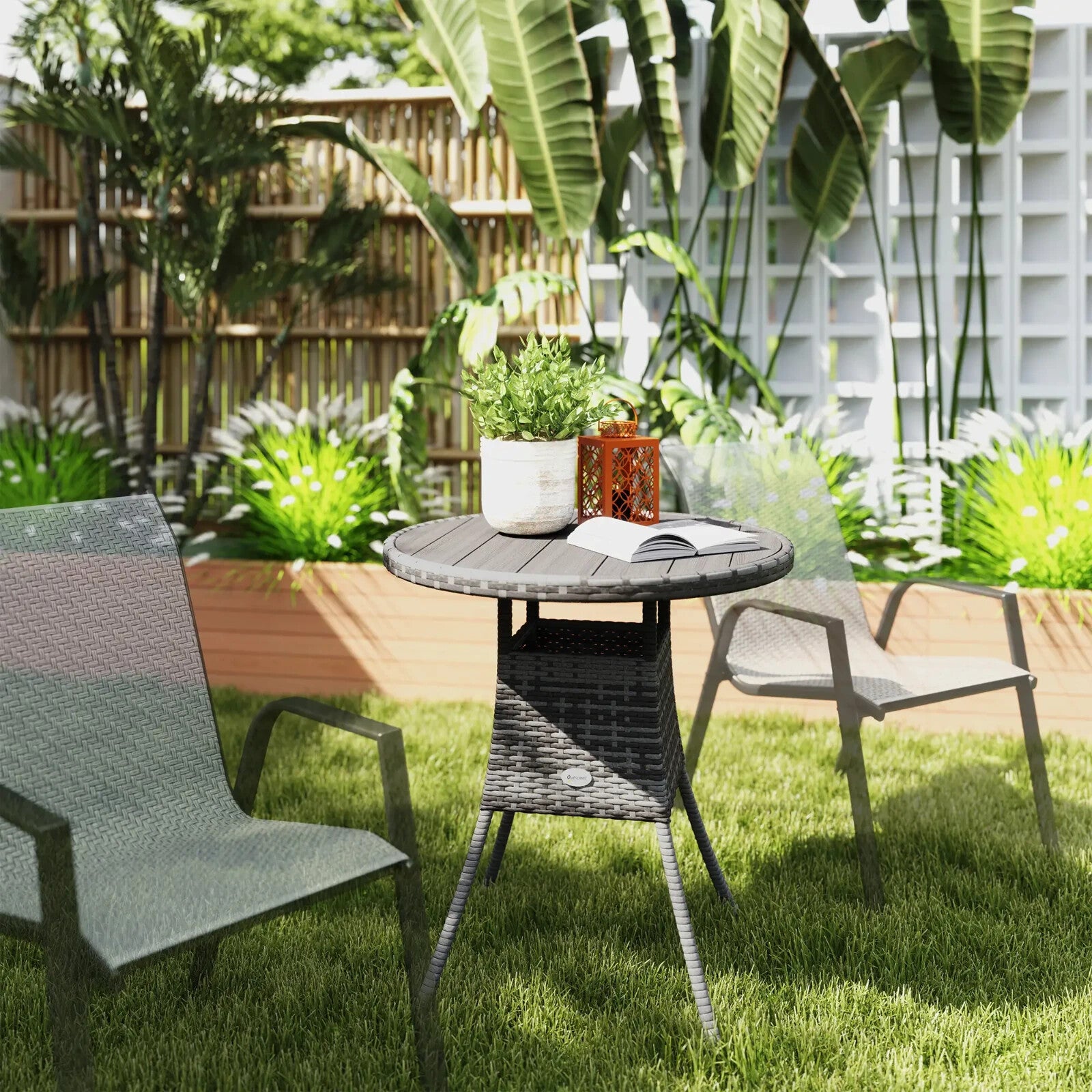 70cm x 73cm Four - Person Wood - Effect Rattan Garden Outdoor Dining Table - Grey - Home and Garden Furniture Shop - rustic - furniture
