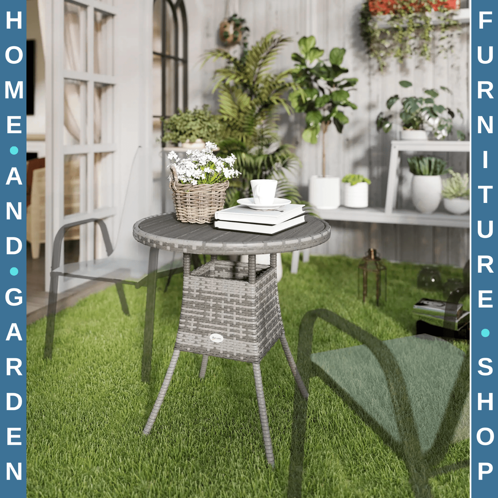 70cm x 73cm Four - Person Wood - Effect Rattan Garden Outdoor Dining Table - Grey - Home and Garden Furniture Shop - rustic - furniture