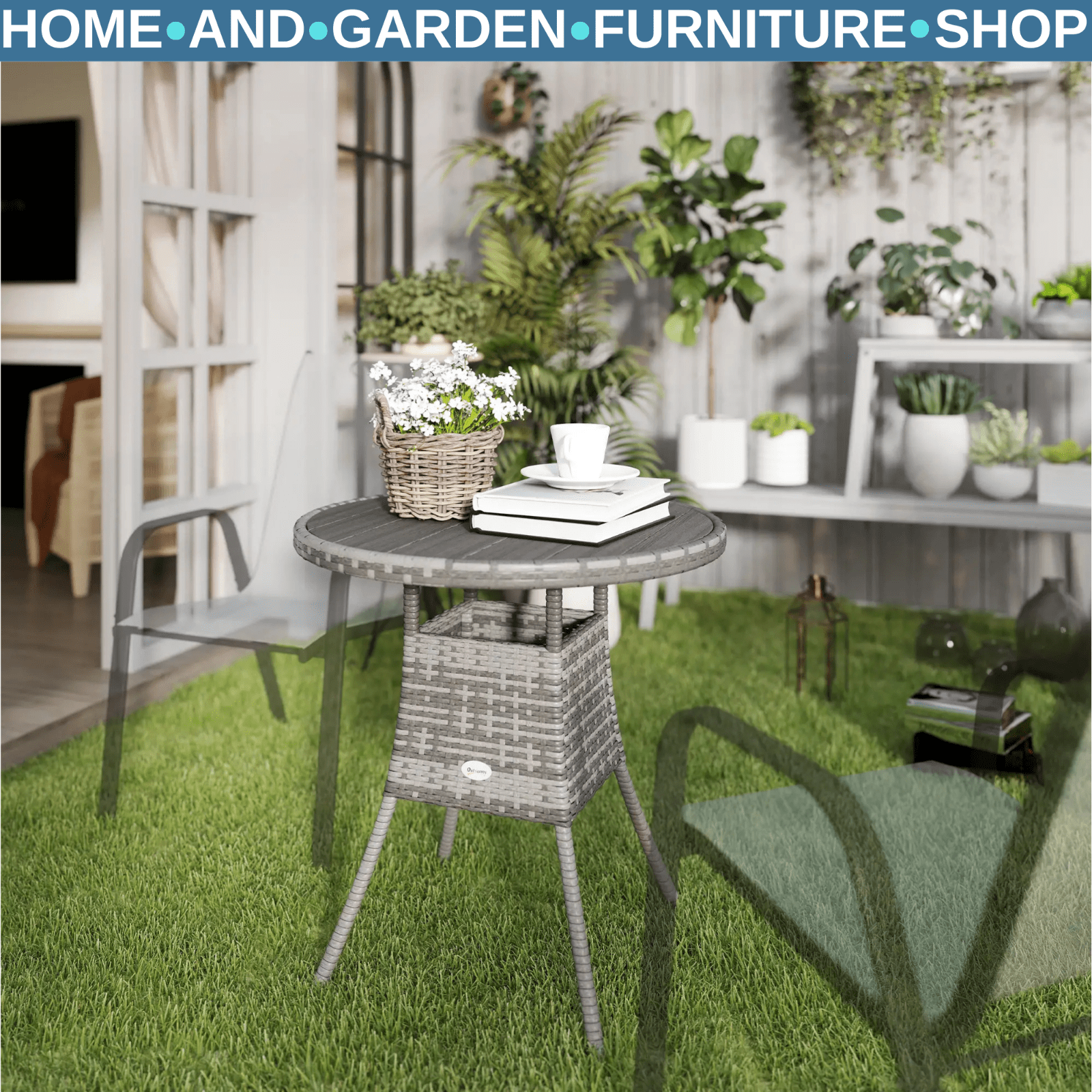 70cm x 73cm Four - Person Wood - Effect Rattan Garden Outdoor Dining Table - Grey - Home and Garden Furniture Shop - rustic - furniture