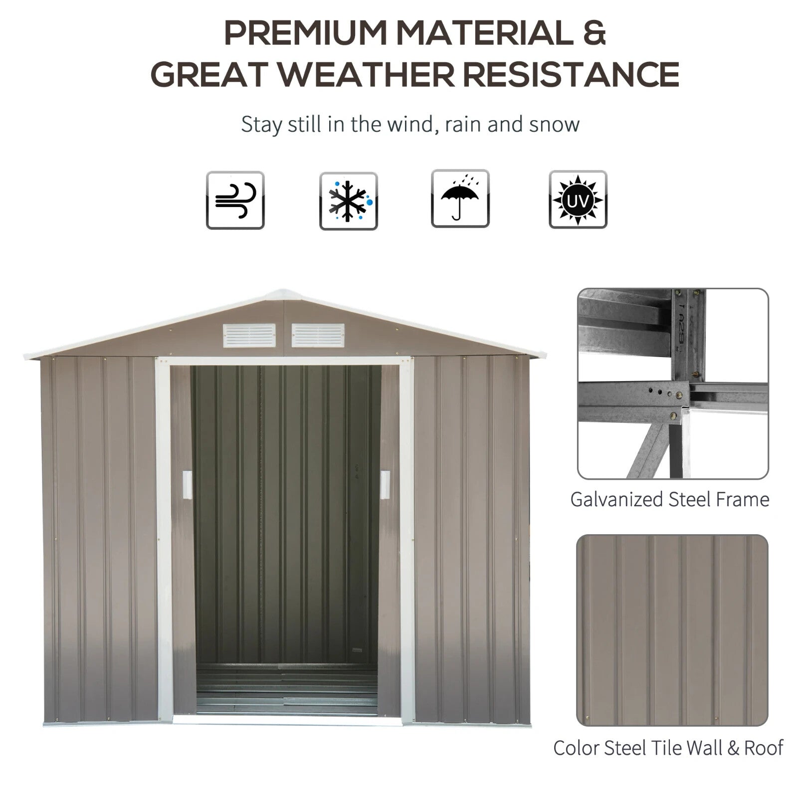7ft x 4ft Metal Garden Storage Shed Lockable Outdoor Storage w/ Vents for Tools - Home and Garden Furniture Shop - rustic - furniture