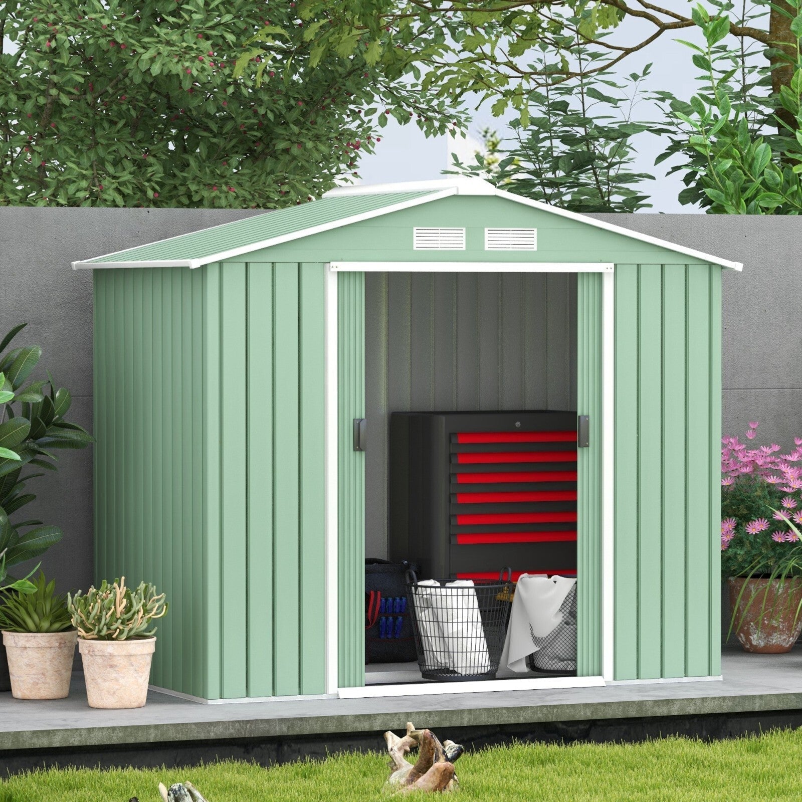7ft x 4ft Metal Garden Storage Shed Lockable Outdoor Tool Shed with Roof & Base - Home and Garden Furniture Shop - rustic - furniture
