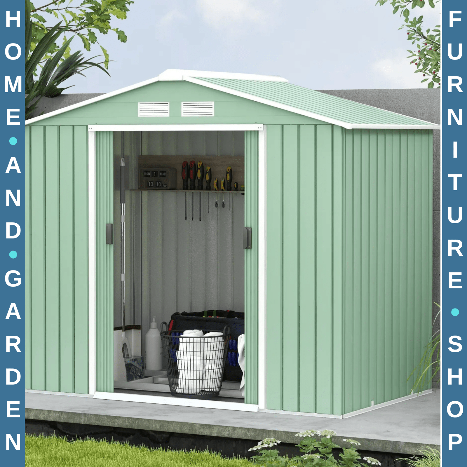 7ft x 4ft Metal Garden Storage Shed Lockable Outdoor Tool Shed with Roof & Base - Home and Garden Furniture Shop - rustic - furniture