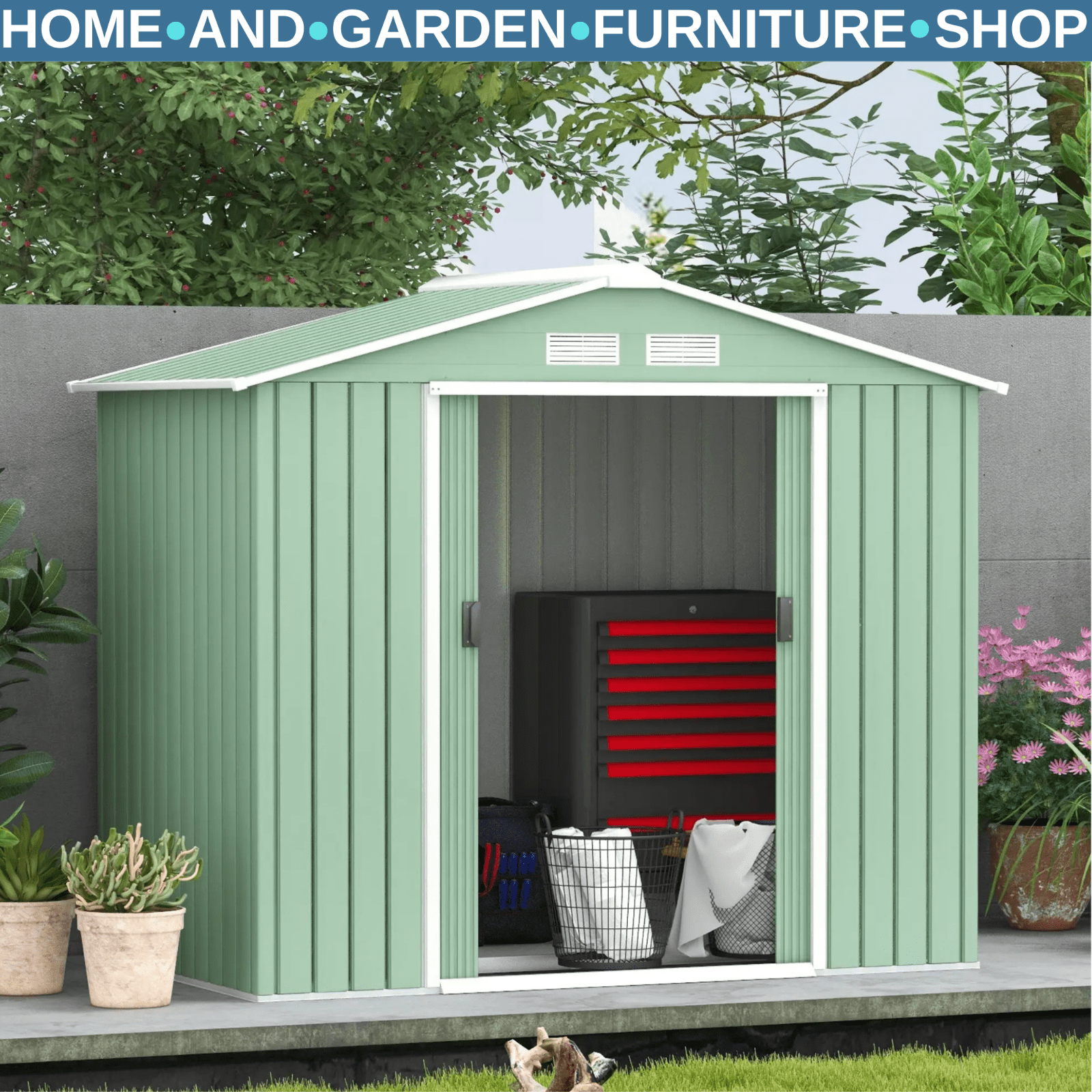 7ft x 4ft Metal Garden Storage Shed Lockable Outdoor Tool Shed with Roof & Base - Home and Garden Furniture Shop - rustic - furniture