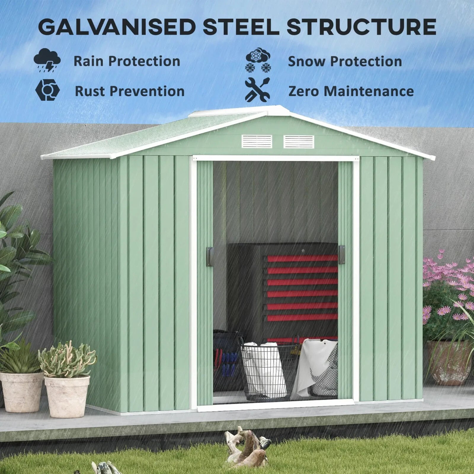 7ft x 4ft Metal Garden Storage Shed Lockable Outdoor Tool Shed with Roof & Base - Home and Garden Furniture Shop - rustic - furniture