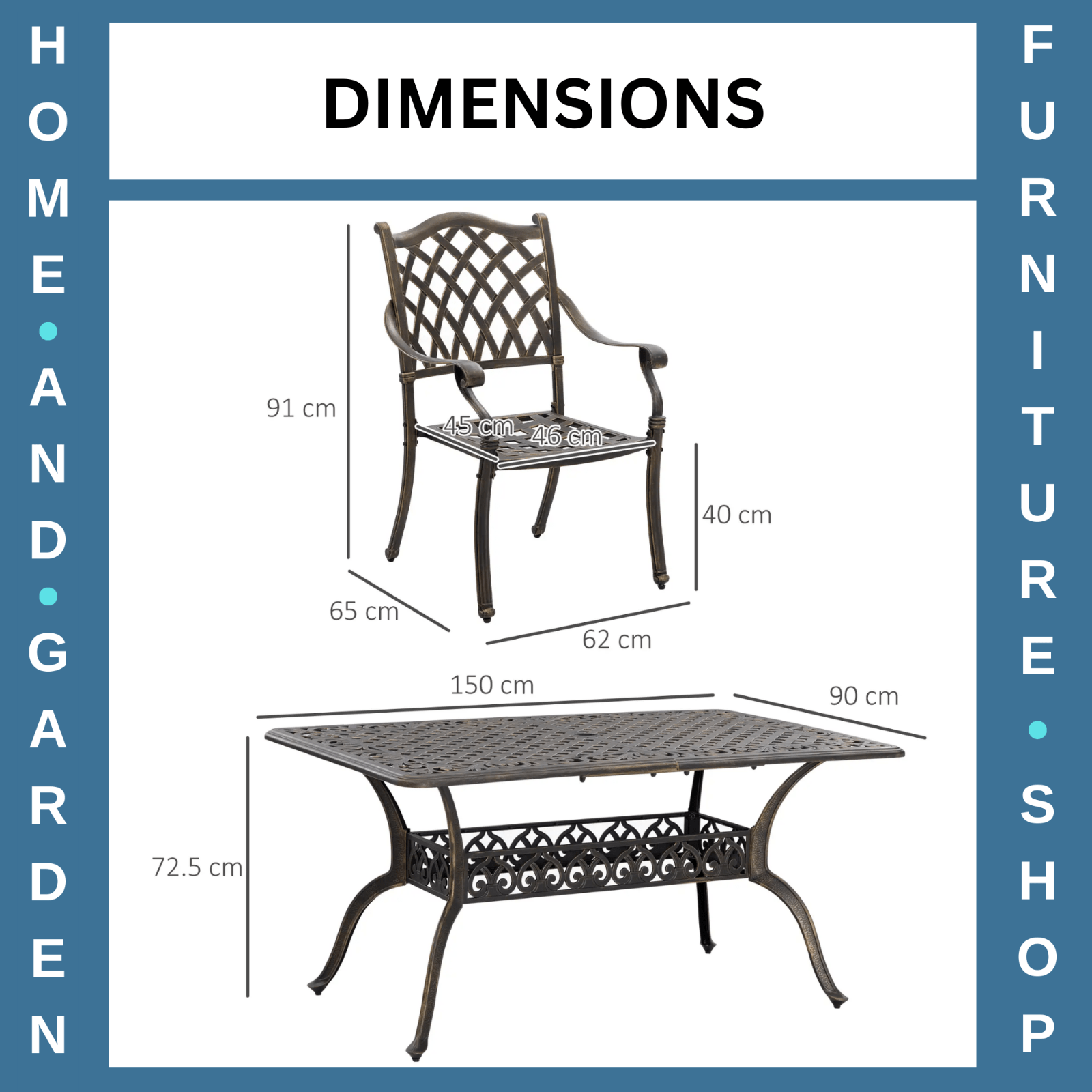 7pcs Cast Aluminium Garden Dining Set Cushioned Chairs & Table w/ Umbrella Hole - Home and Garden Furniture Shop - rustic - furniture