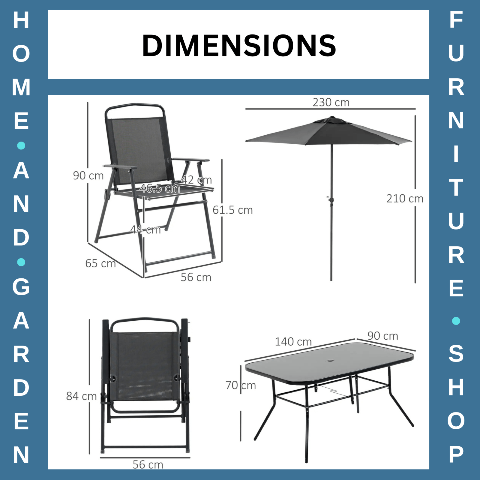 8 Pcs Metal Garden Furniture Set with Parasol Folding Chairs and 6 Seater Table - Home and Garden Furniture Shop - rustic - furniture