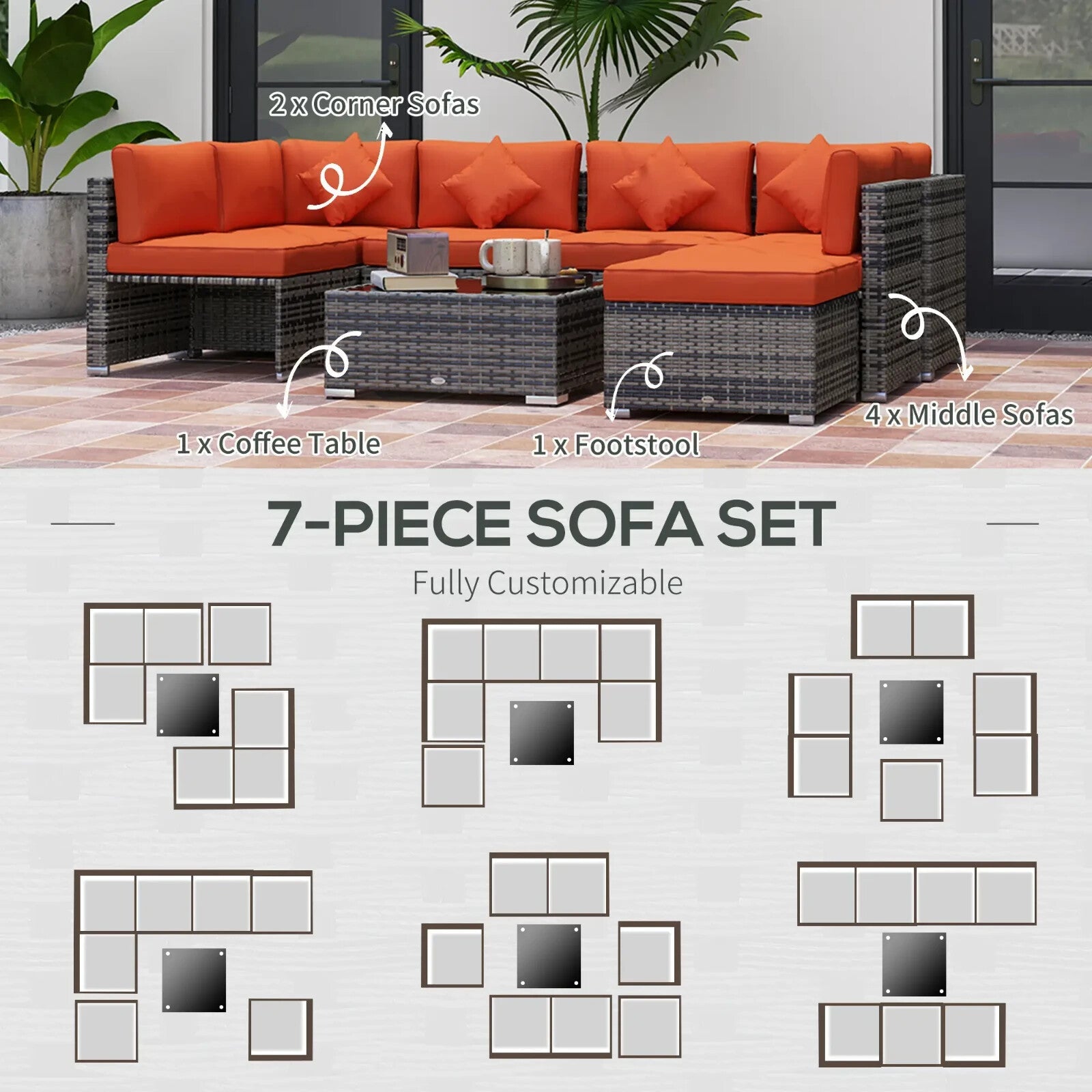8 Piece PE Rattan Corner Sofa Set with Cushions Garden Patio Furniture Washable - Home and Garden Furniture Shop - rustic - furniture