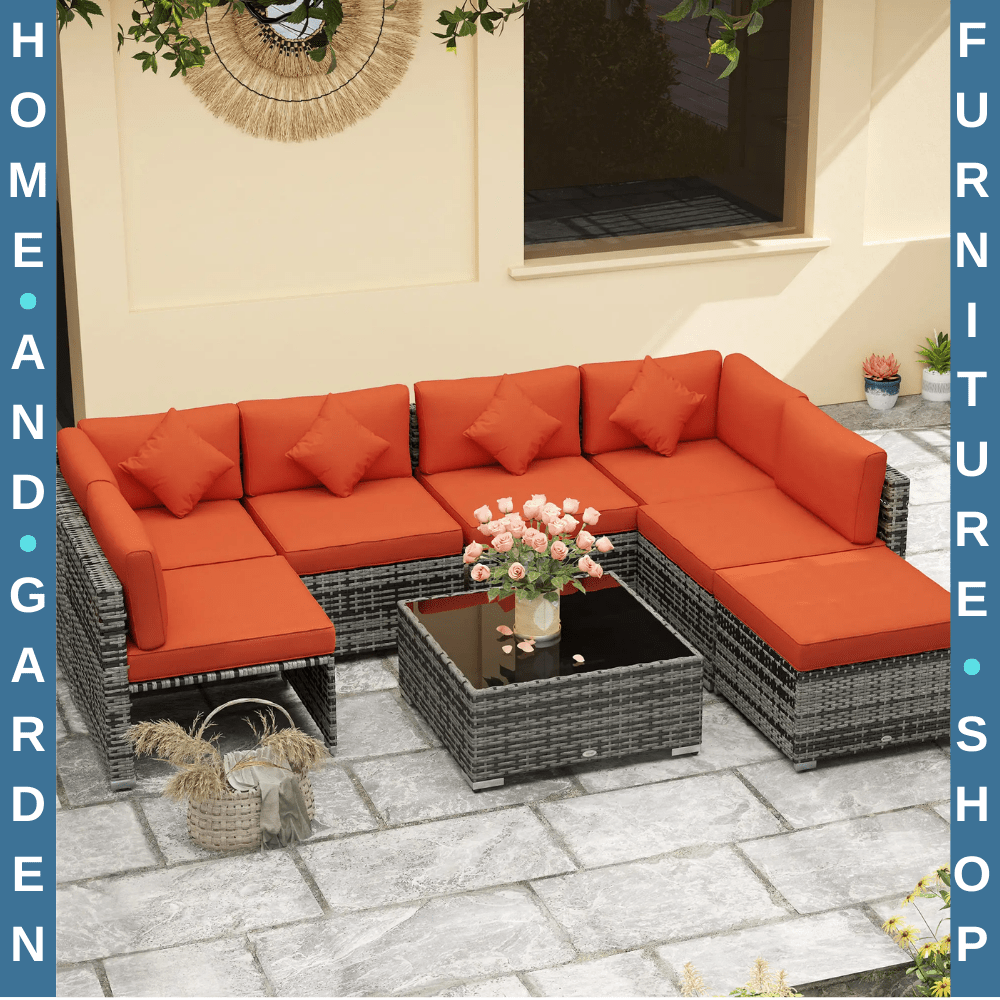 8 Piece PE Rattan Corner Sofa Set with Cushions Garden Patio Furniture Washable - Home and Garden Furniture Shop - rustic - furniture