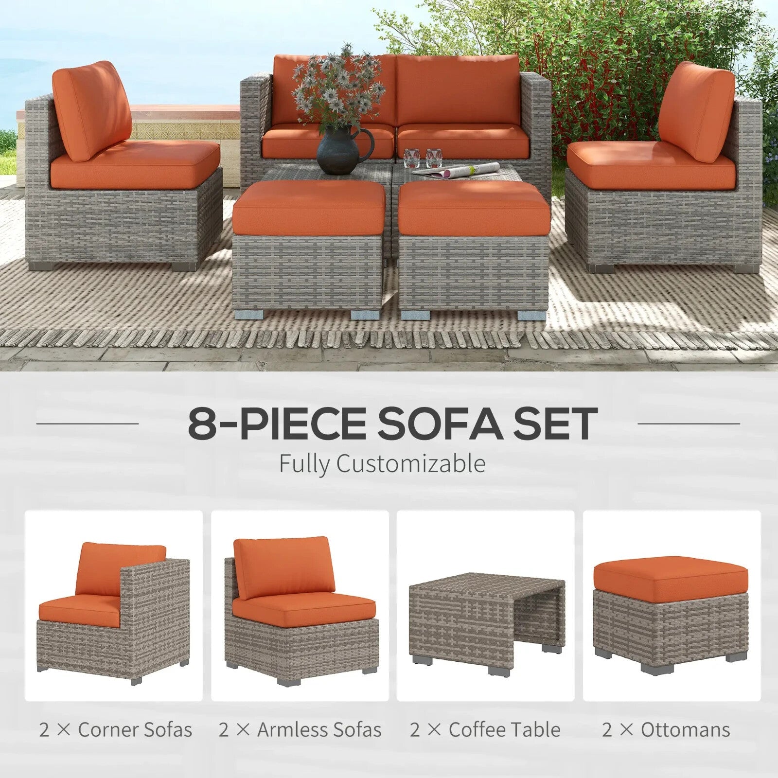 8 Piece Rattan Garden Furniture Set with Sofas Footstools & Coffee Table Outdoor - Home and Garden Furniture Shop - rustic - furniture