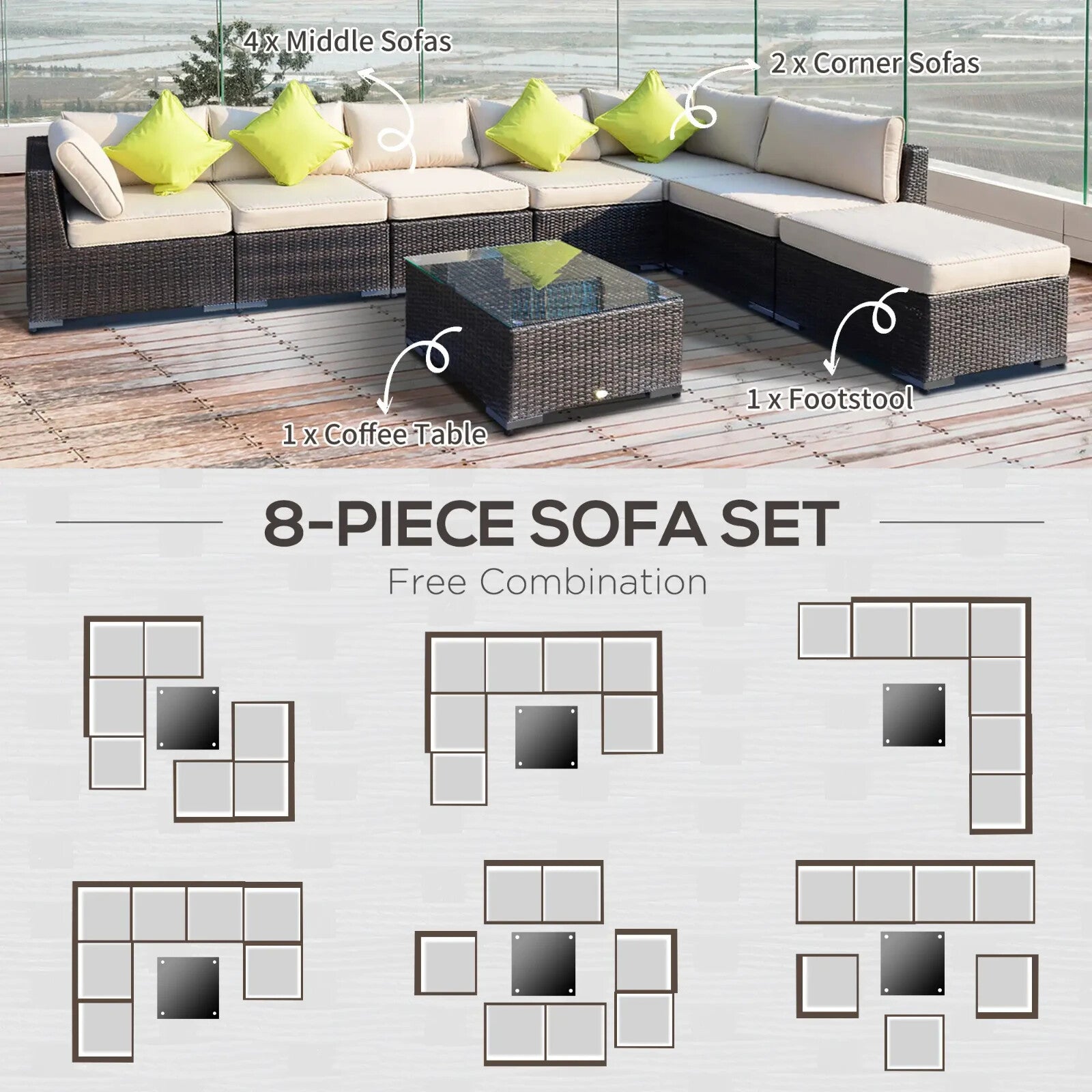 8 Piece Rattan Garden Sofa Set Outdoor Lounge Furniture with Table and Cushions - Home and Garden Furniture Shop - rustic - furniture