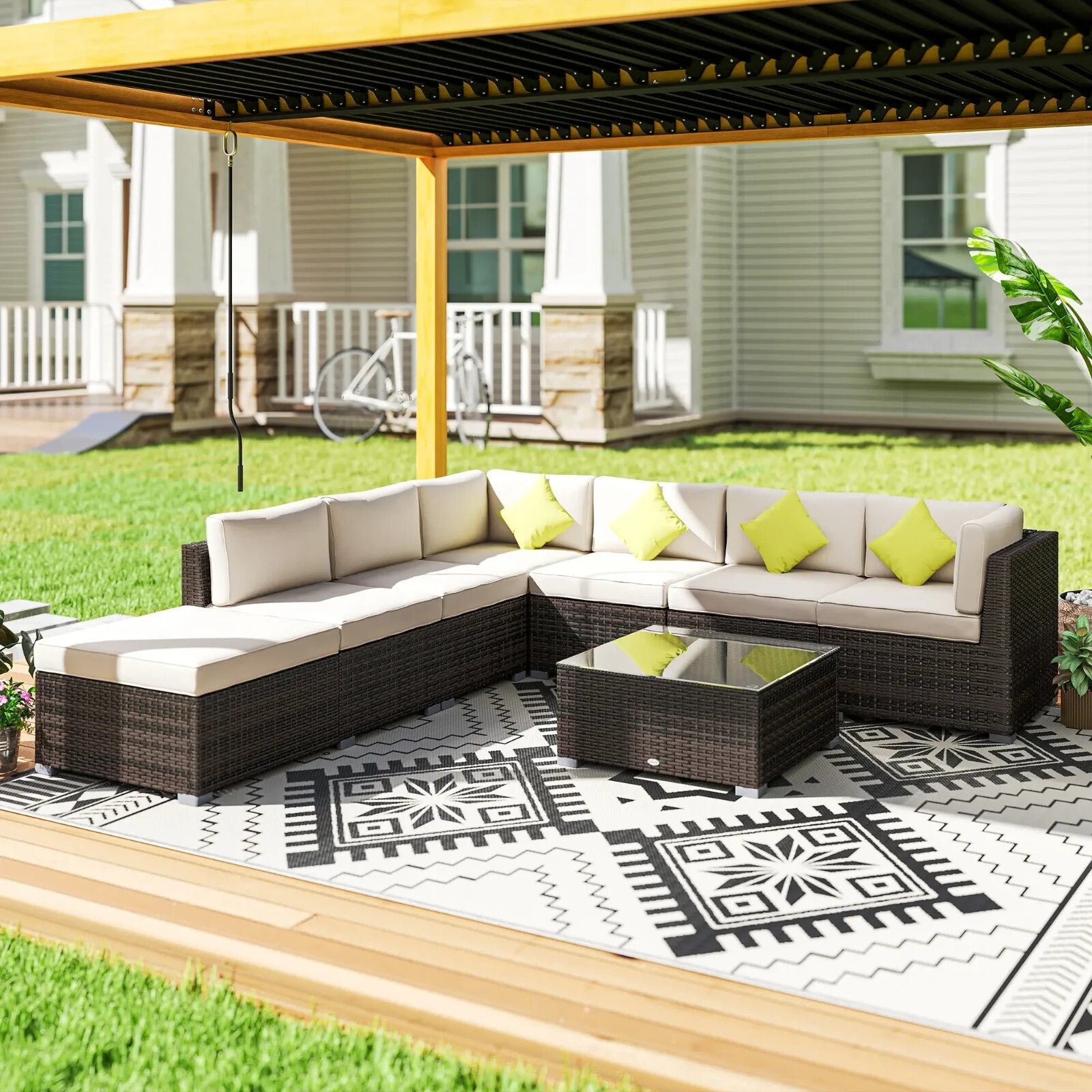 8 Piece Rattan Garden Sofa Set Outdoor Lounge Furniture with Table and Cushions - Home and Garden Furniture Shop - rustic - furniture
