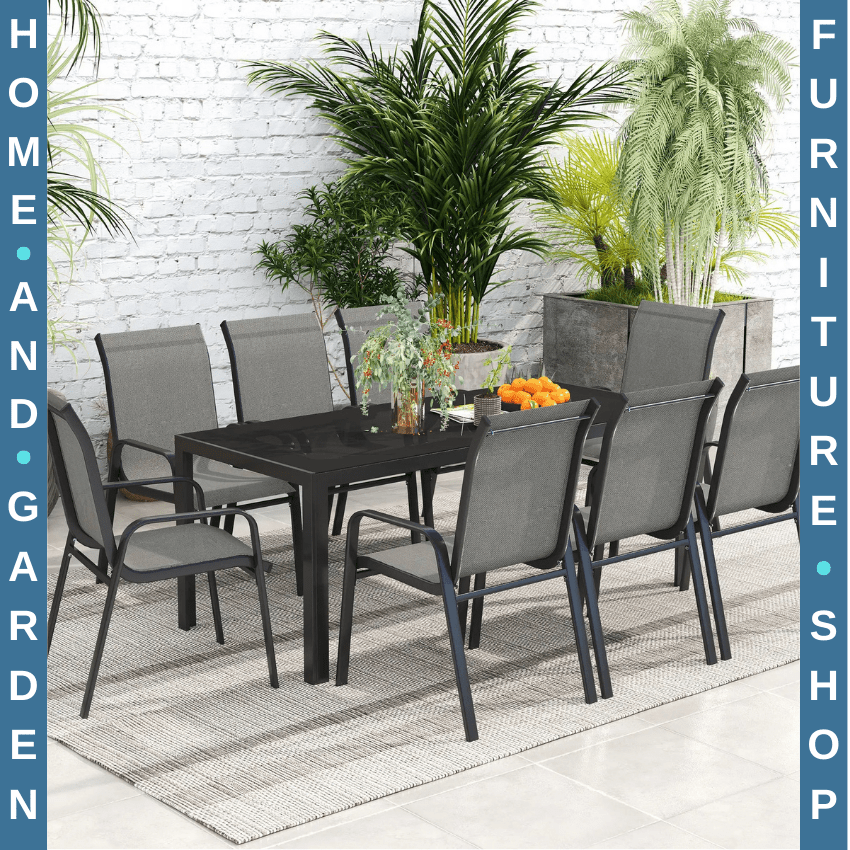 8 Seater Garden Dining Set with Stacking Chairs Rectangular Glass Garden Table - Home and Garden Furniture Shop - rustic - furniture