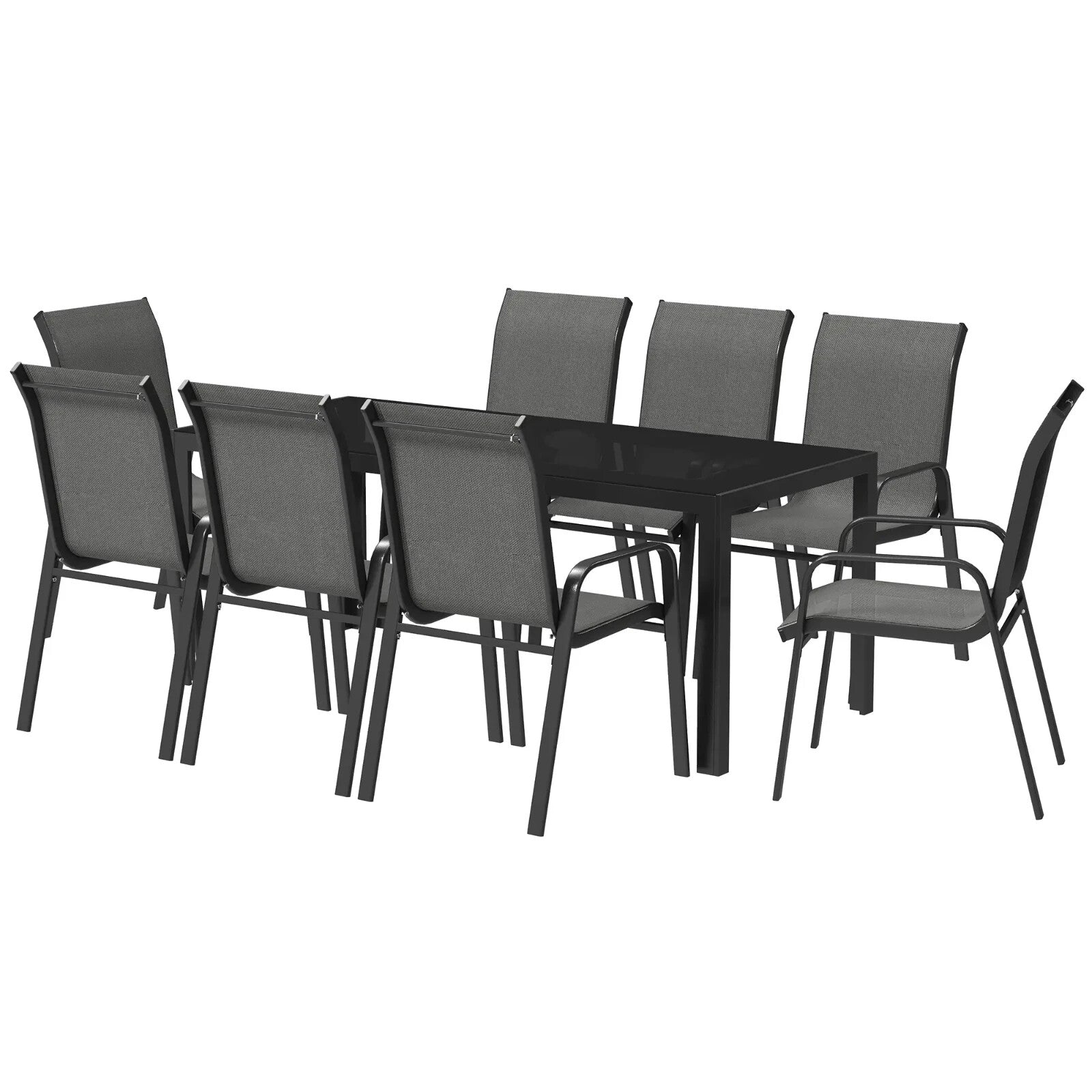8 Seater Garden Dining Set with Stacking Chairs Rectangular Glass Garden Table - Home and Garden Furniture Shop - rustic - furniture