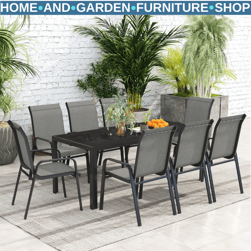 8 Seater Garden Dining Set with Stacking Chairs Rectangular Glass Garden Table - Home and Garden Furniture Shop - rustic - furniture