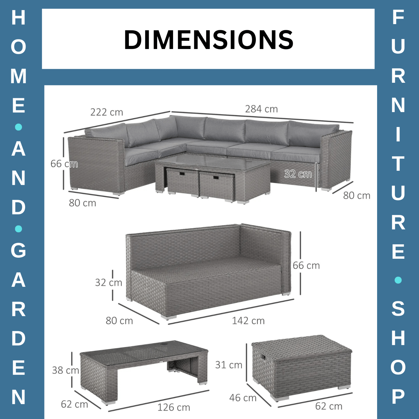8 Seater Rattan Corner Sofa Set Outdoor Garden Furniture Cushion Coffee Table - Home and Garden Furniture Shop - rustic - furniture