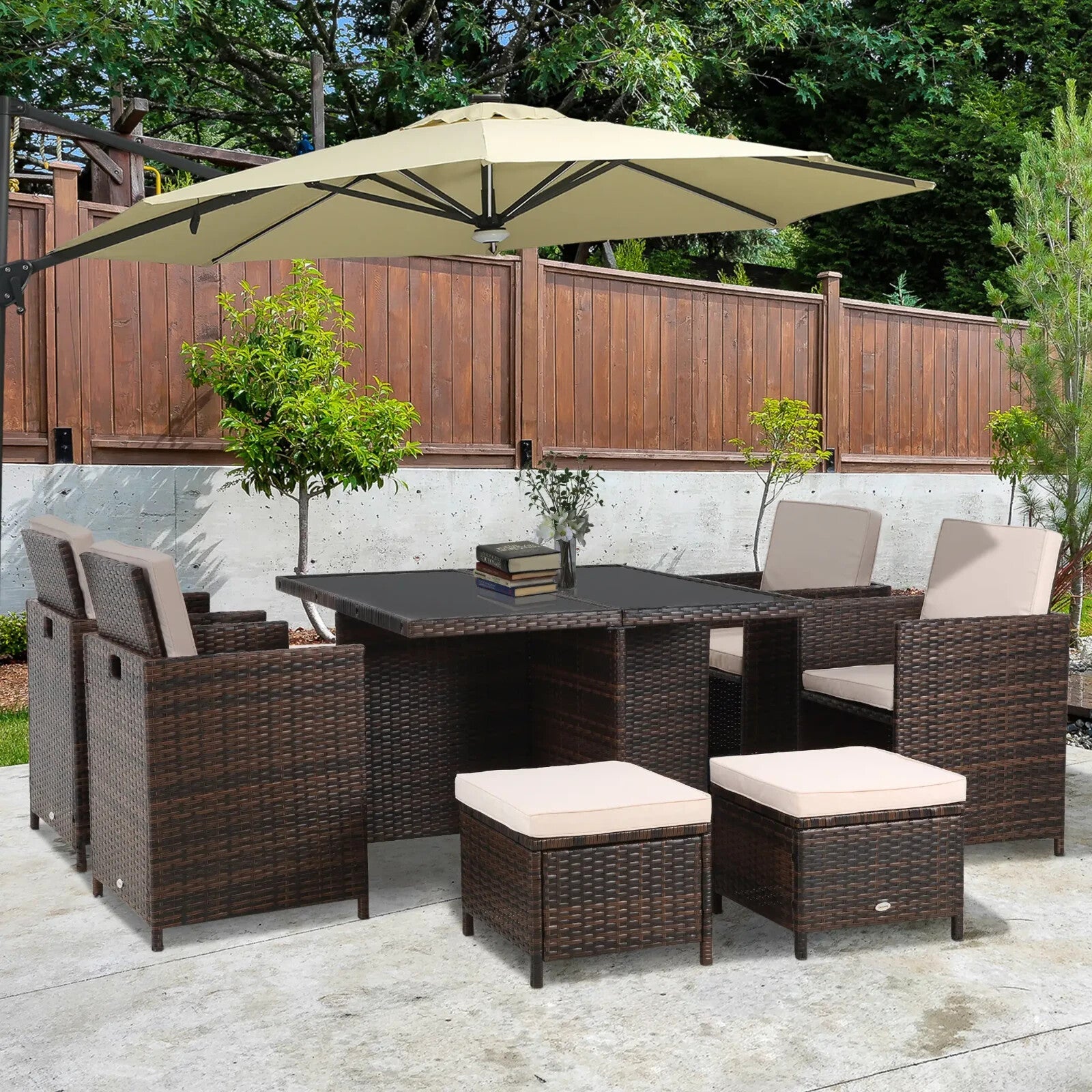 8 Seater Rattan Garden Dining Set with 4 Armchairs 4 Stools and Glass Top Table - Home and Garden Furniture Shop - rustic - furniture
