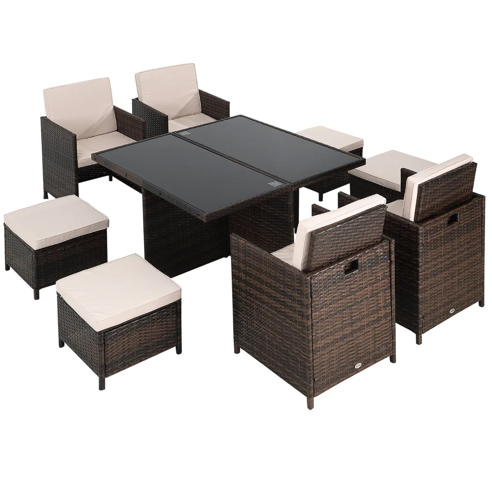 8 Seater Rattan Garden Dining Set with 4 Armchairs 4 Stools and Glass Top Table - Home and Garden Furniture Shop - rustic - furniture