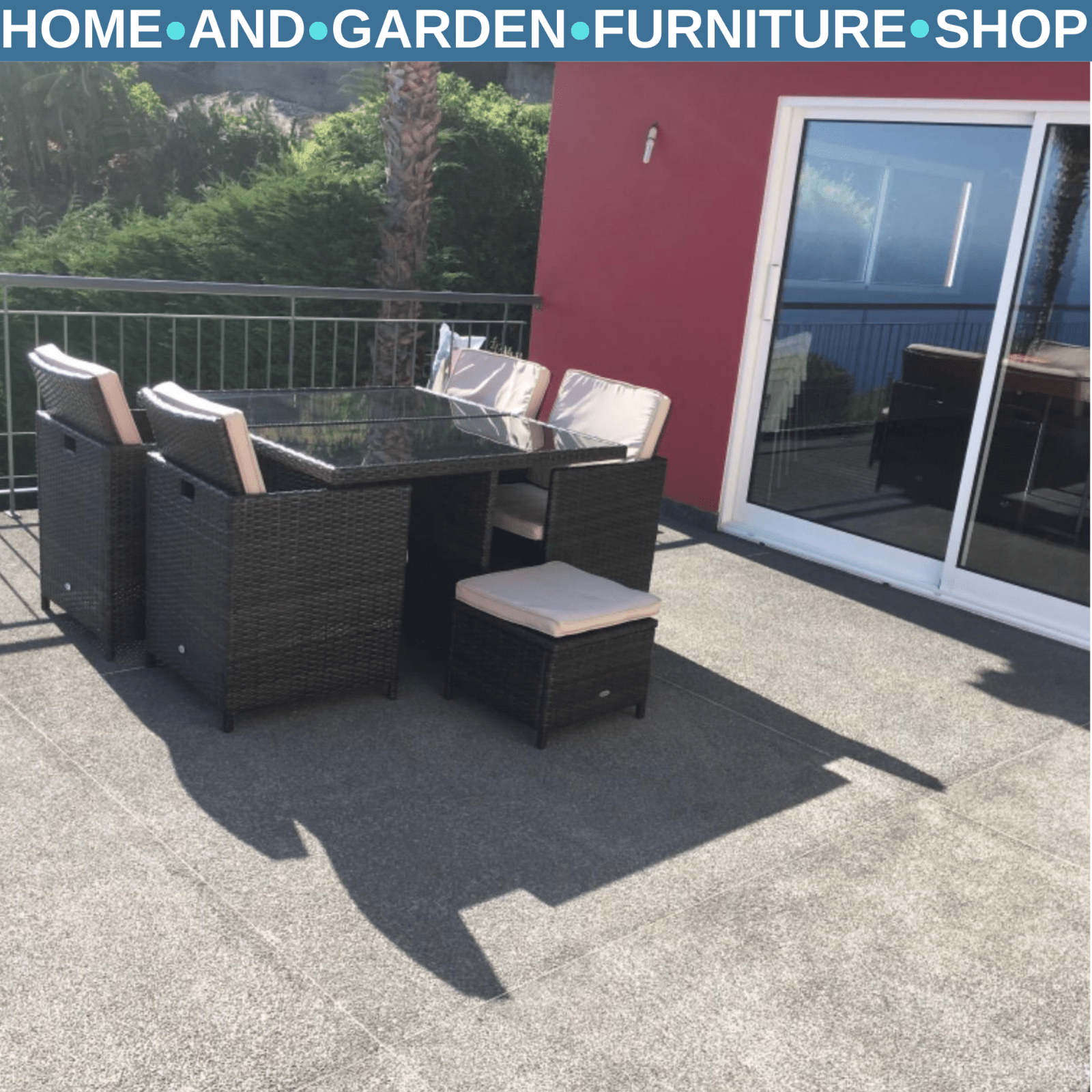 8 Seater Rattan Garden Dining Set with 4 Armchairs 4 Stools and Glass Top Table - Home and Garden Furniture Shop - rustic - furniture