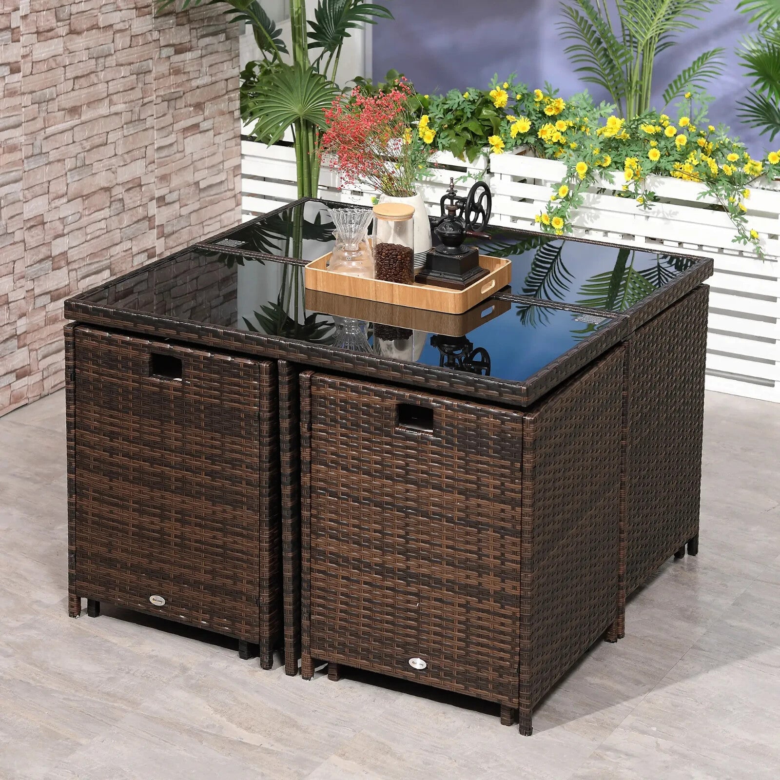 8 Seater Rattan Garden Dining Set with 4 Armchairs 4 Stools and Glass Top Table - Home and Garden Furniture Shop - rustic - furniture