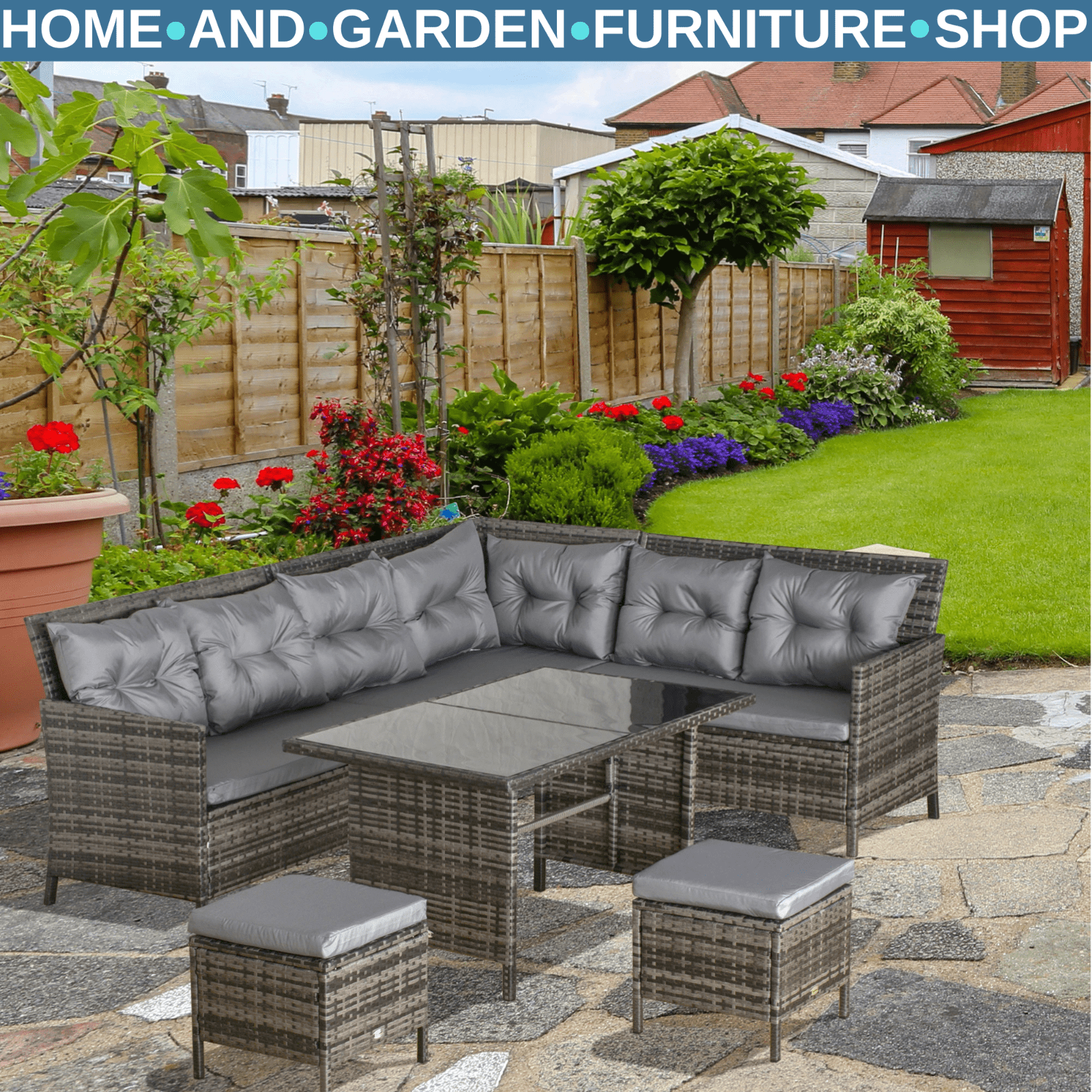 8 Seater Rattan Garden Furniture Set Patio Wicker Sofa Set Chair Table Cushions - Home and Garden Furniture Shop - rustic - furniture