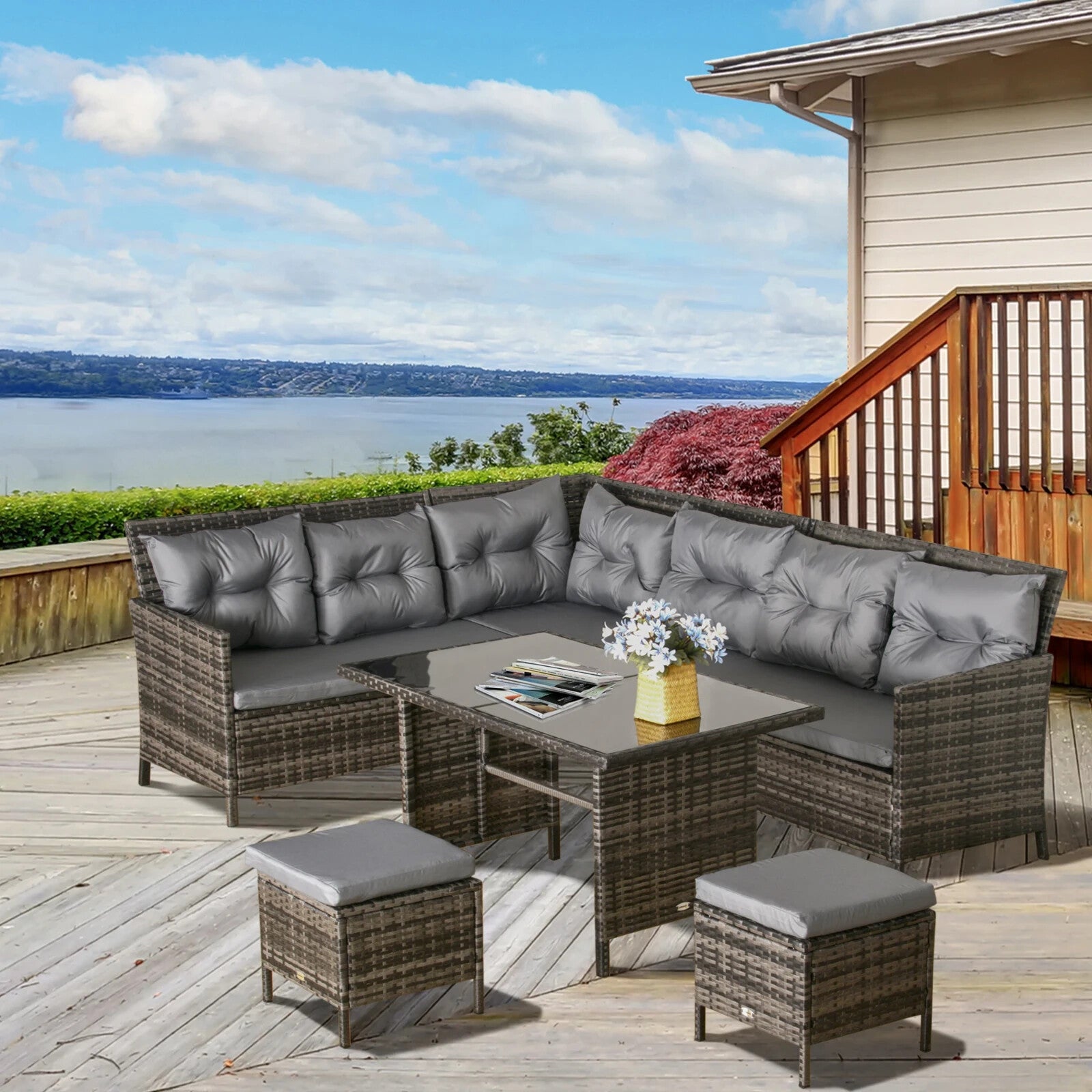 8 Seater Rattan Garden Furniture Set Patio Wicker Sofa Set Chair Table Cushions - Home and Garden Furniture Shop - rustic - furniture