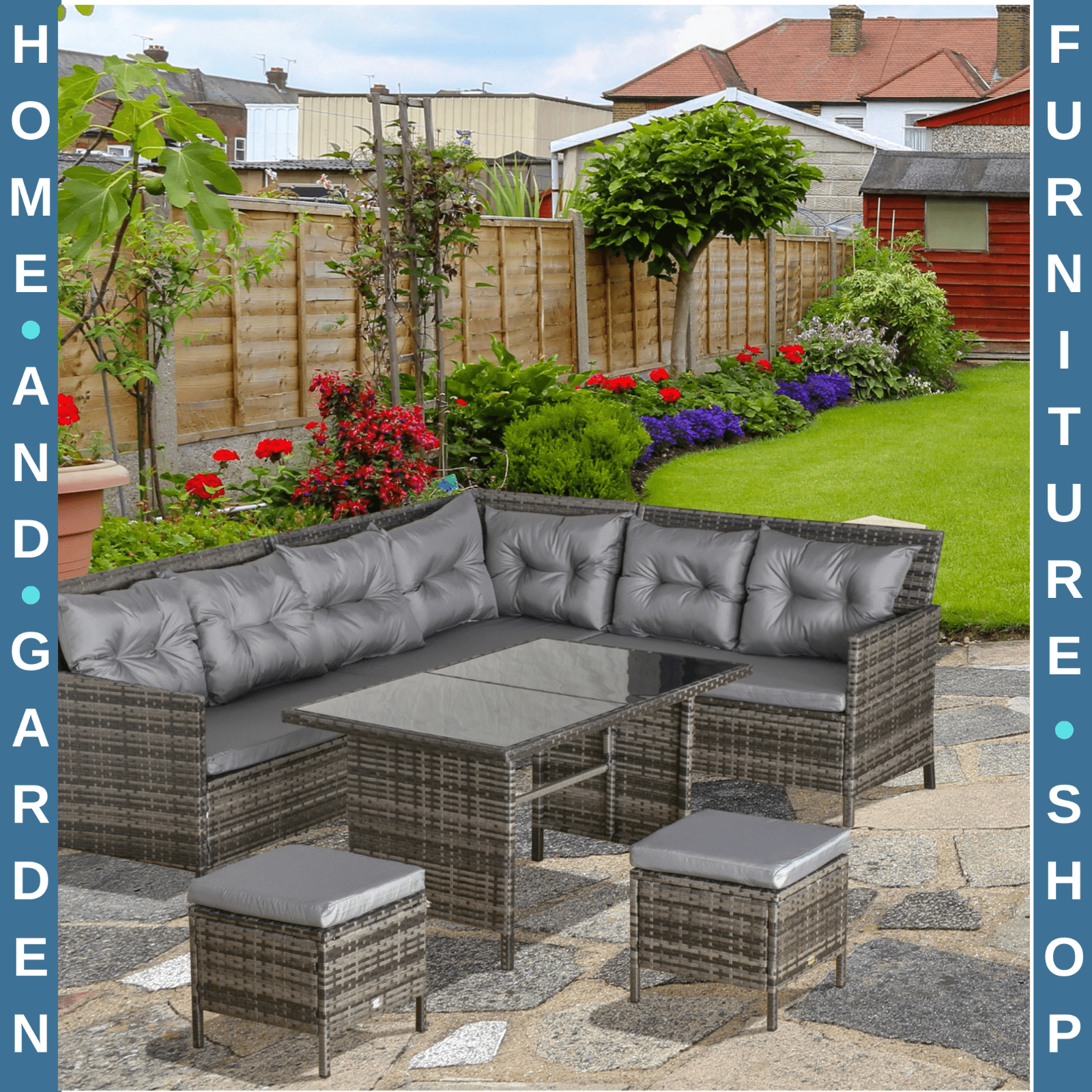 8 Seater Rattan Garden Furniture Set Patio Wicker Sofa Set Chair Table Cushions - Home and Garden Furniture Shop - rustic - furniture