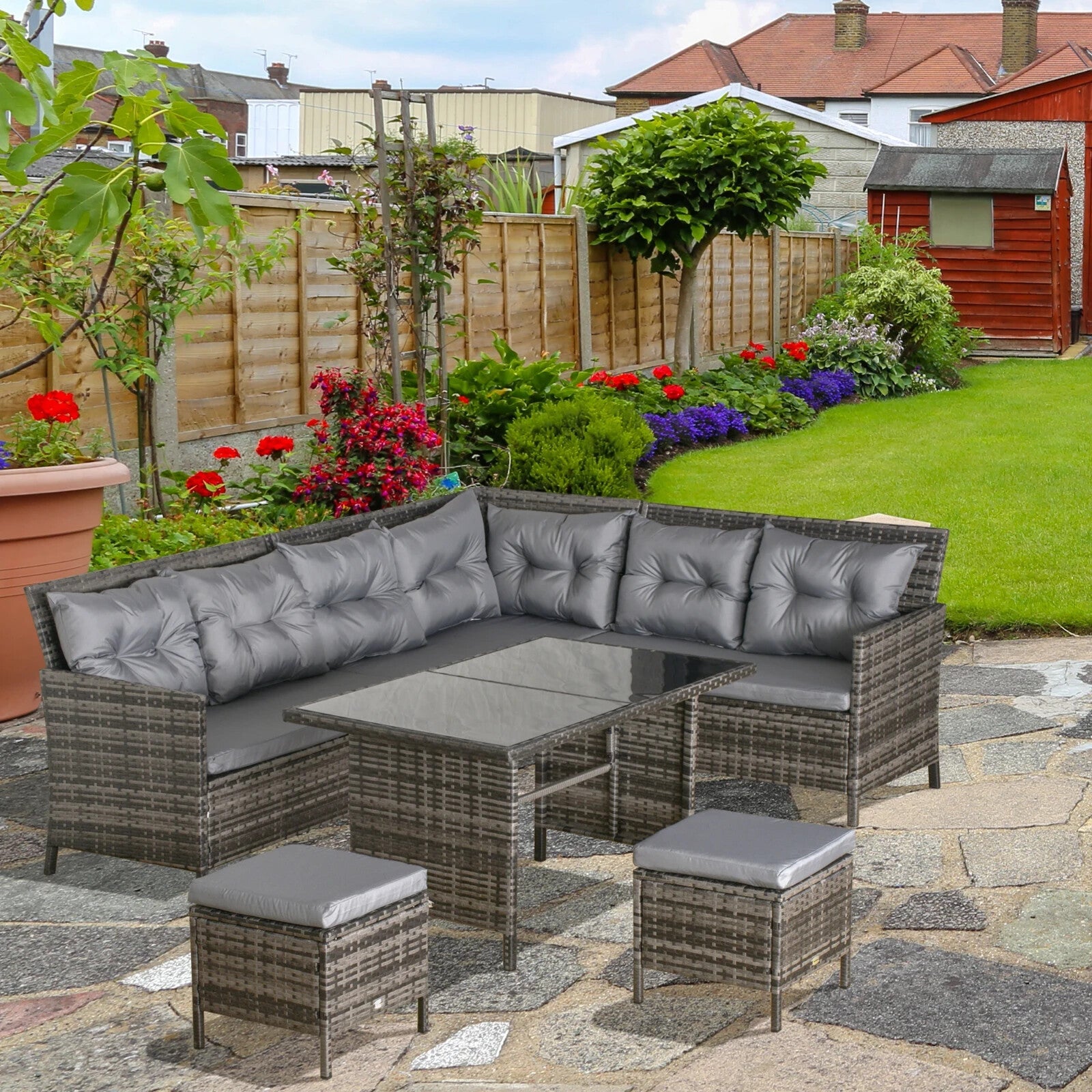 8 Seater Rattan Garden Furniture Set Patio Wicker Sofa Set Chair Table Cushions - Home and Garden Furniture Shop - rustic - furniture