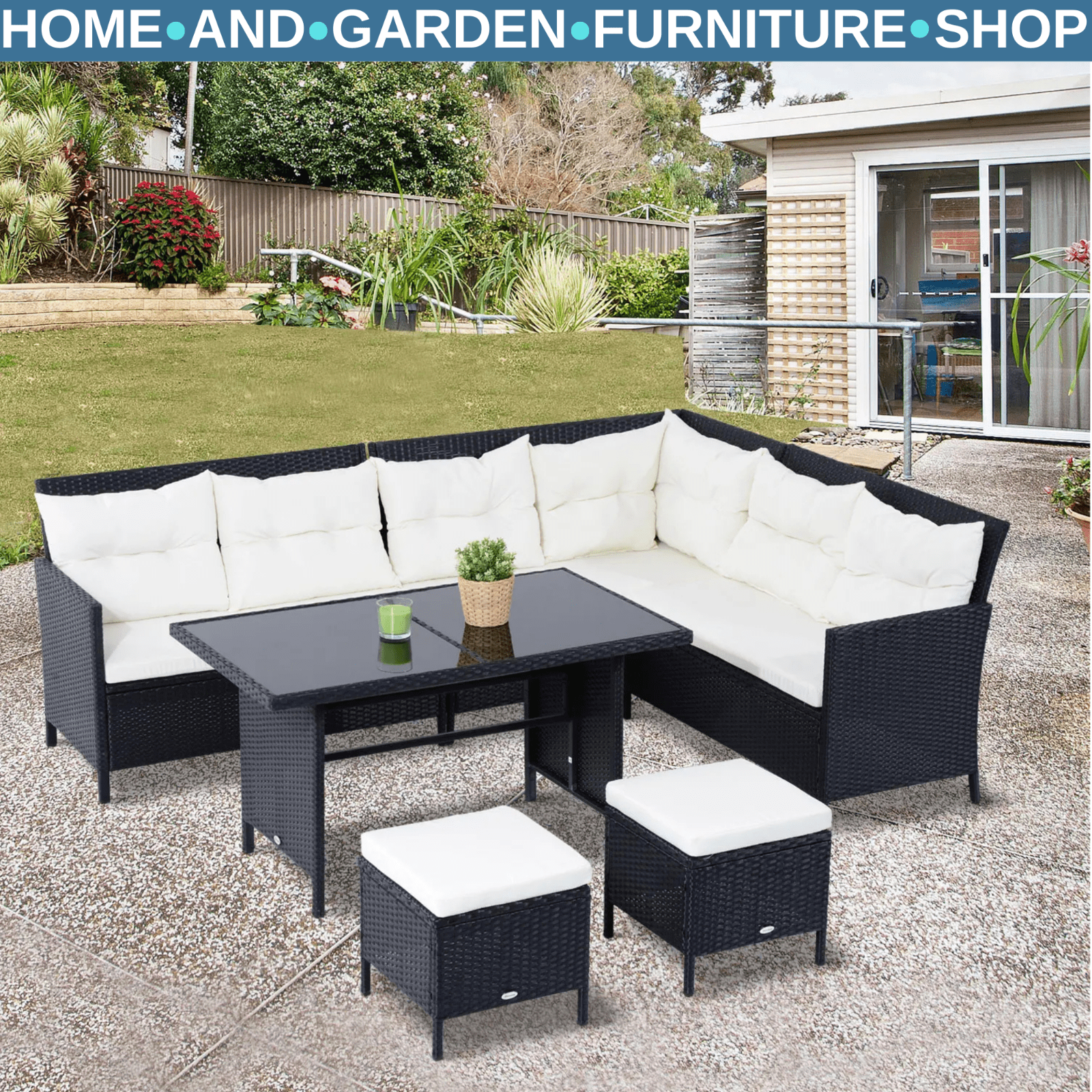 8 Seater Rattan Sofa Set Outdoor Garden Patio Furniture Dining Seating Black Set - Home and Garden Furniture Shop - rustic - furniture