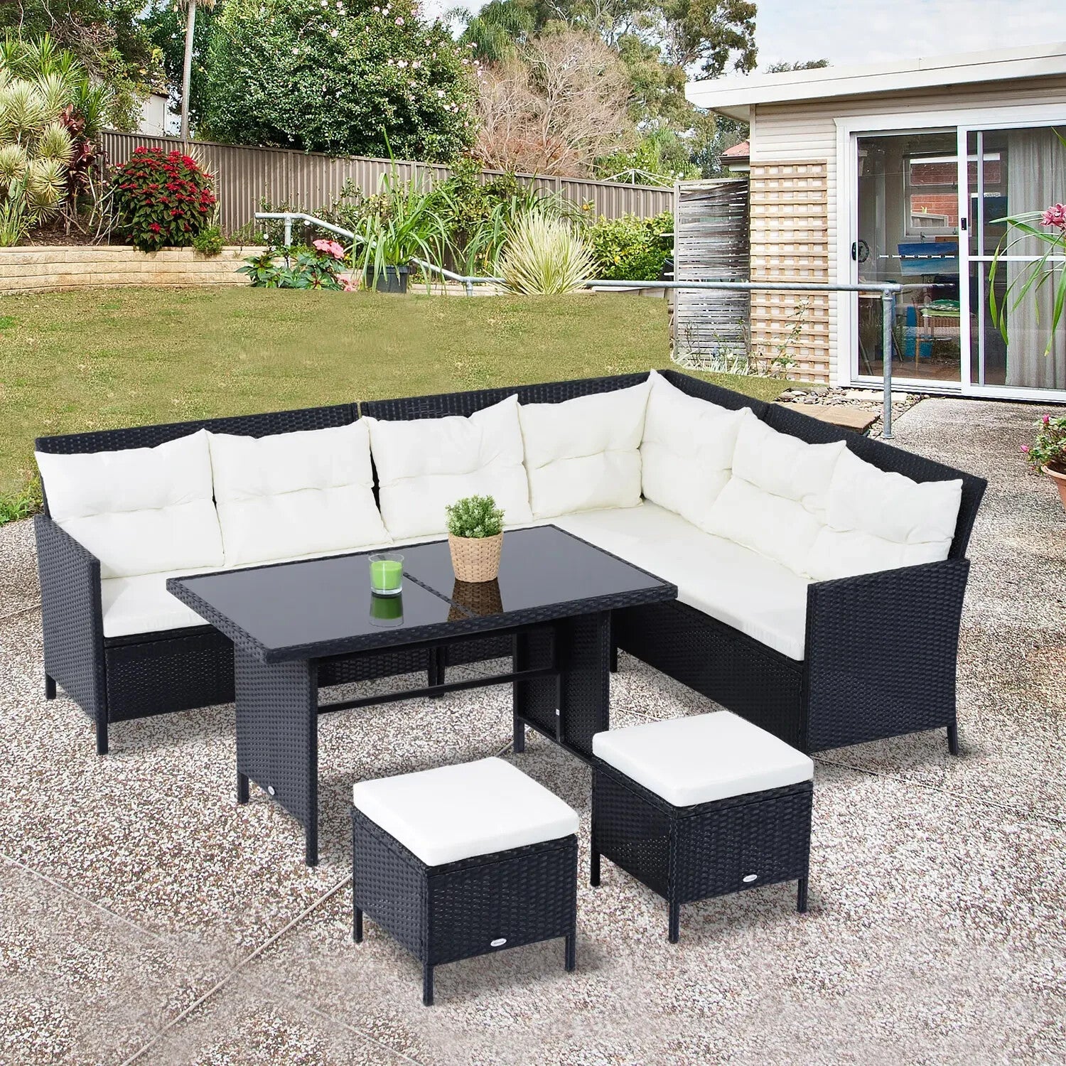 8 Seater Rattan Sofa Set Outdoor Garden Patio Furniture Dining Seating Black Set - Home and Garden Furniture Shop - rustic - furniture