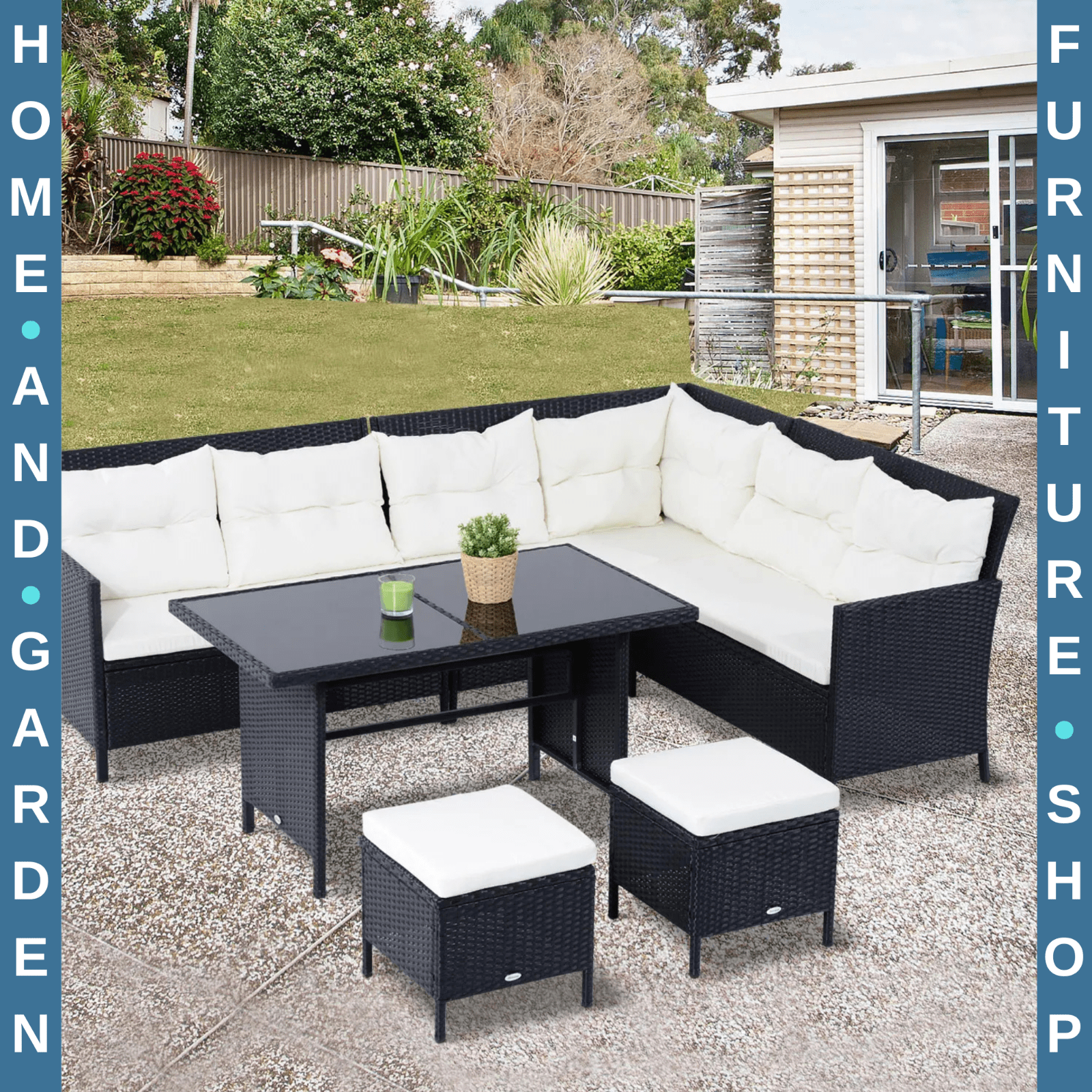 8 Seater Rattan Sofa Set Outdoor Garden Patio Furniture Dining Seating Black Set - Home and Garden Furniture Shop - rustic - furniture