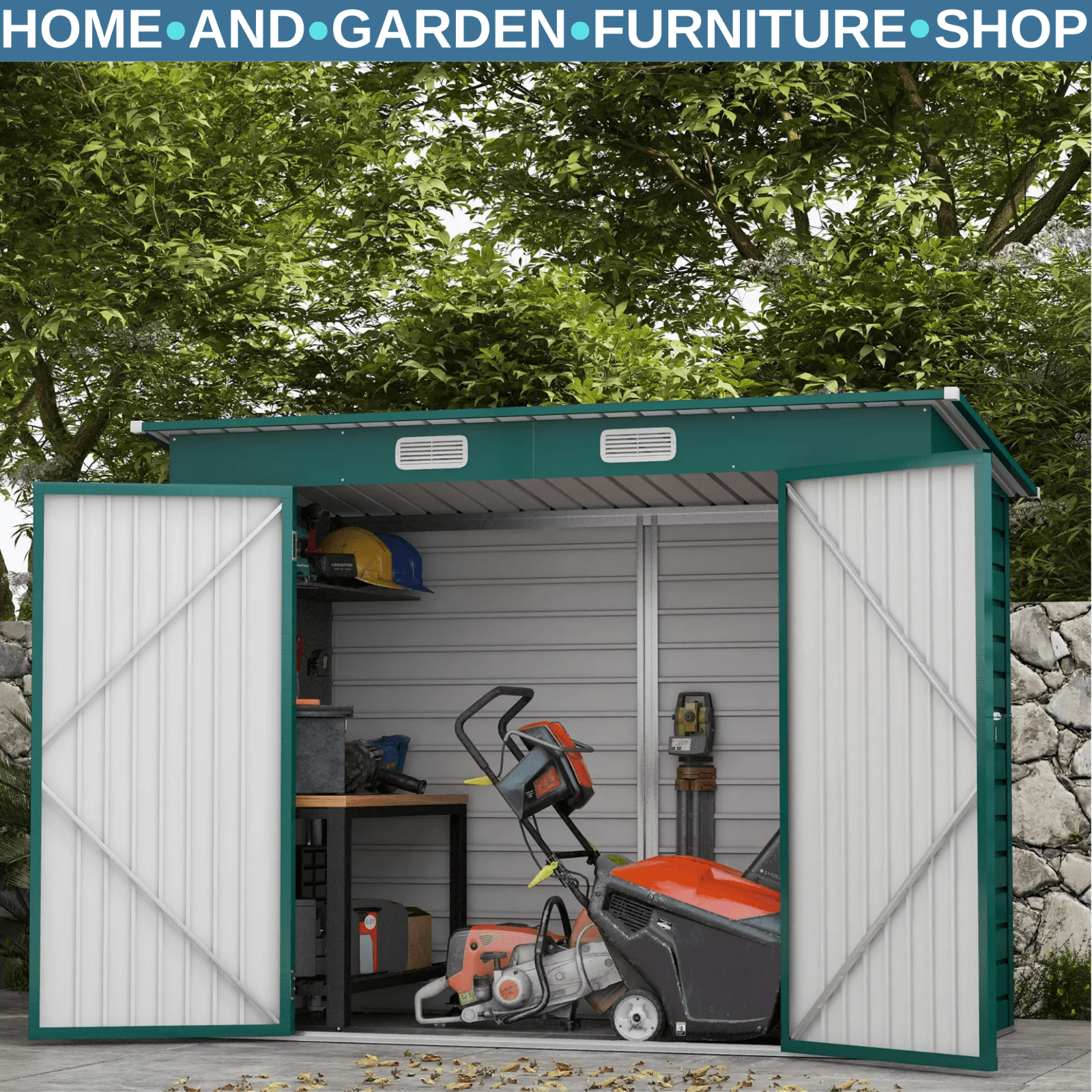 8 x 4FT Metal Garden Storage Shed with Double Doors Green Lean To Patio Shed - Home and Garden Furniture Shop - rustic - furniture