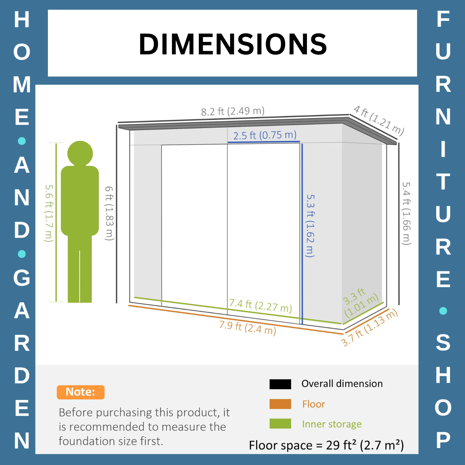 8 x 4FT Metal Garden Storage Shed with Double Doors Green Lean To Patio Shed - Home and Garden Furniture Shop - rustic - furniture