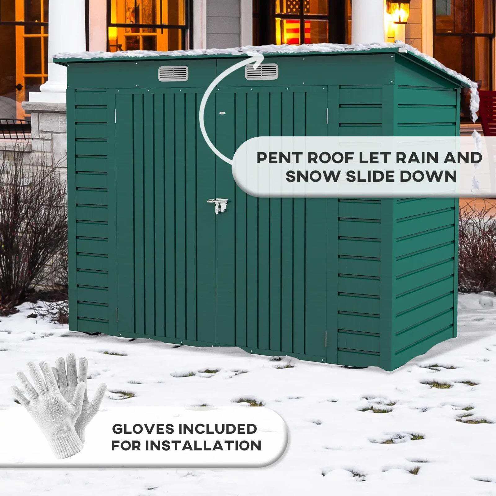 8 x 4FT Metal Garden Storage Shed with Double Doors Green Lean To Patio Shed - Home and Garden Furniture Shop - rustic - furniture