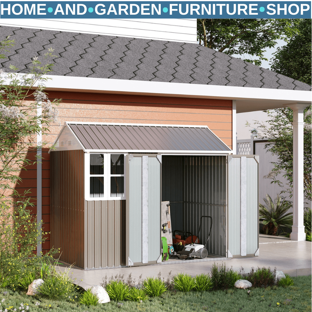8 x 6 ft Galvanised Garden Shed Metal Storage with Double Doors Window and Vents - Home and Garden Furniture Shop - rustic - furniture