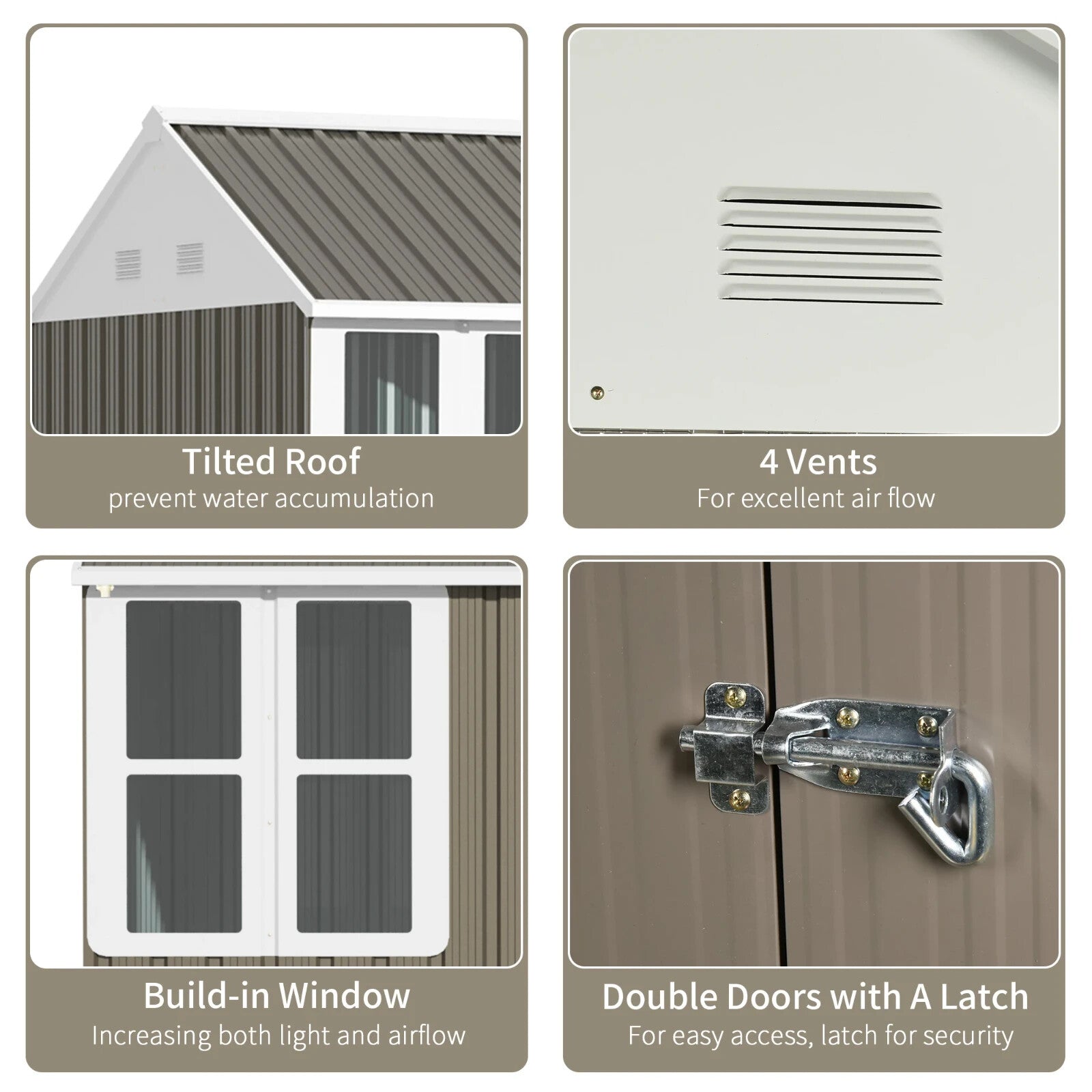 8 x 6 ft Galvanised Garden Shed Metal Storage with Double Doors Window and Vents - Home and Garden Furniture Shop - rustic - furniture