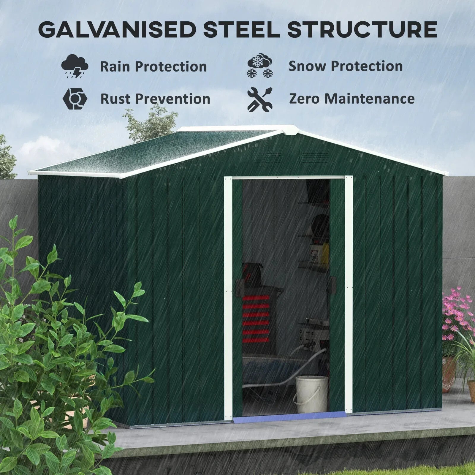 8 x 6ft Metal Garden Storage Shed Double Sliding Door Outdoor Utility Shed Green - Home and Garden Furniture Shop - rustic - furniture