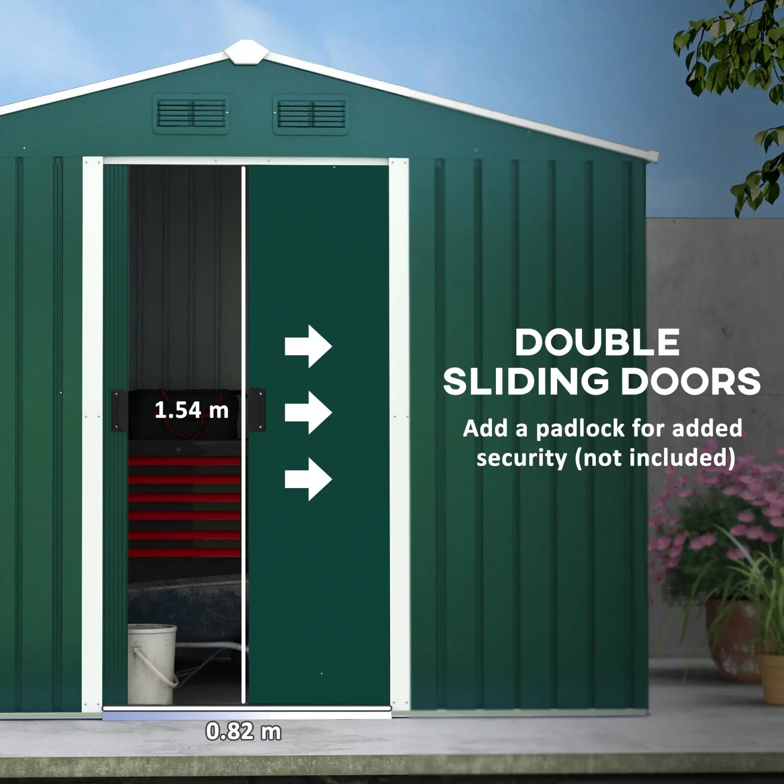 8 x 6ft Metal Garden Storage Shed Double Sliding Door Outdoor Utility Shed Green - Home and Garden Furniture Shop - rustic - furniture