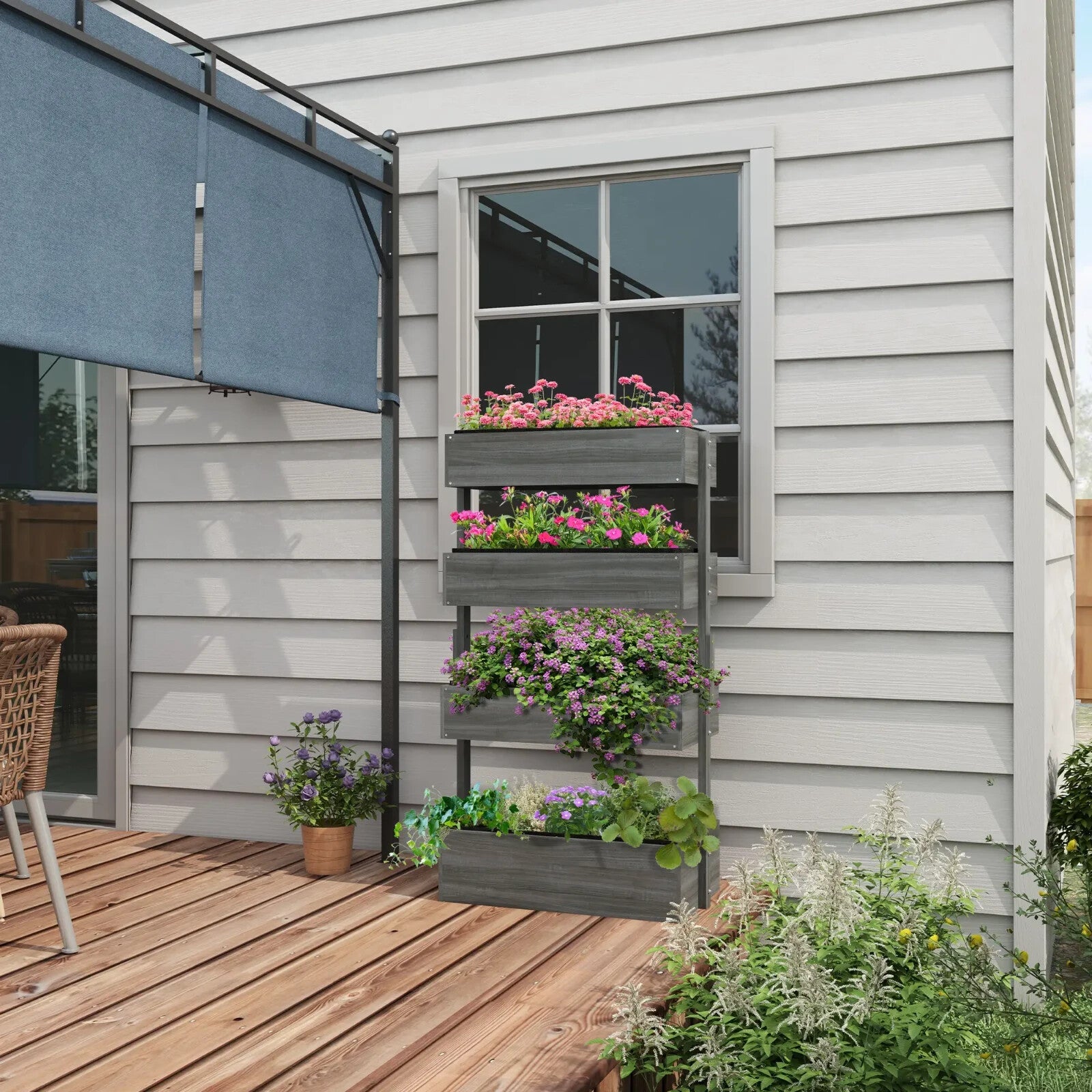 80×45×142 cm 4 Tier Raised Garden Bed Fir Wood Vertical Planter Elevated Stand - Home and Garden Furniture Shop - rustic - furniture