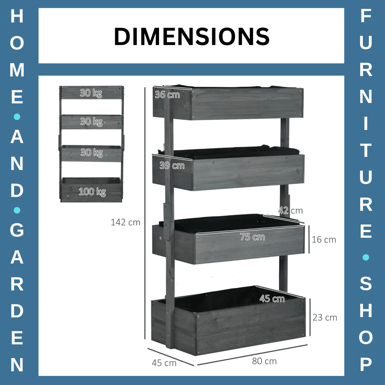 80×45×142 cm 4 Tier Raised Garden Bed Fir Wood Vertical Planter Elevated Stand - Home and Garden Furniture Shop - rustic - furniture