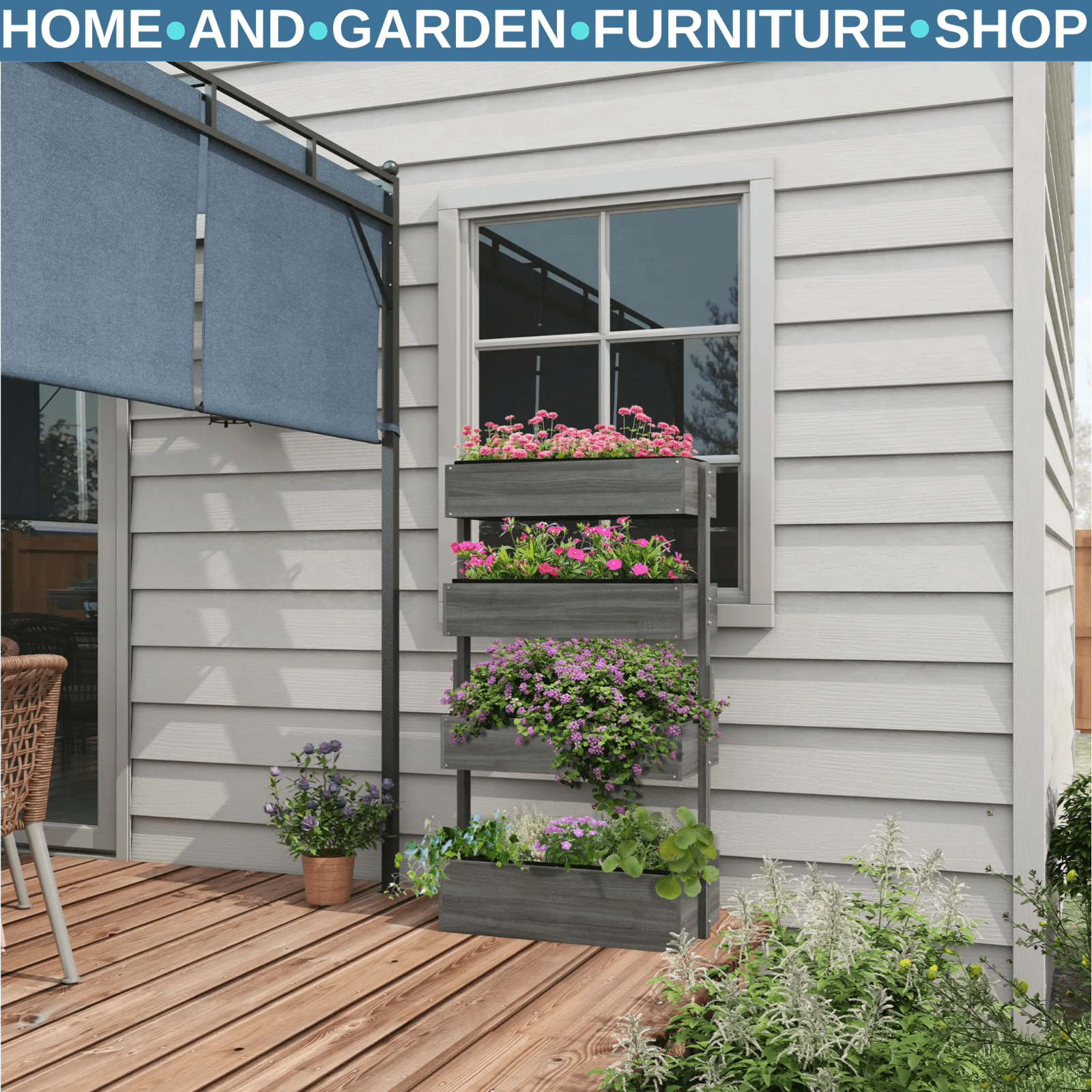 80×45×142 cm 4 Tier Raised Garden Bed Fir Wood Vertical Planter Elevated Stand - Home and Garden Furniture Shop - rustic - furniture