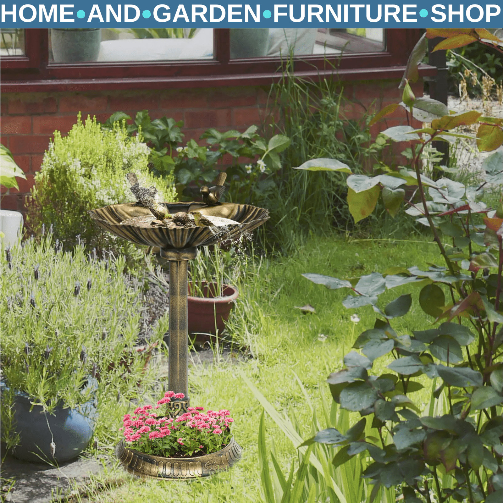 81cm Tall Garden Vintage Style Birdbath with Two Decorative Birds - Bronze Tone - Home and Garden Furniture Shop - rustic - furniture