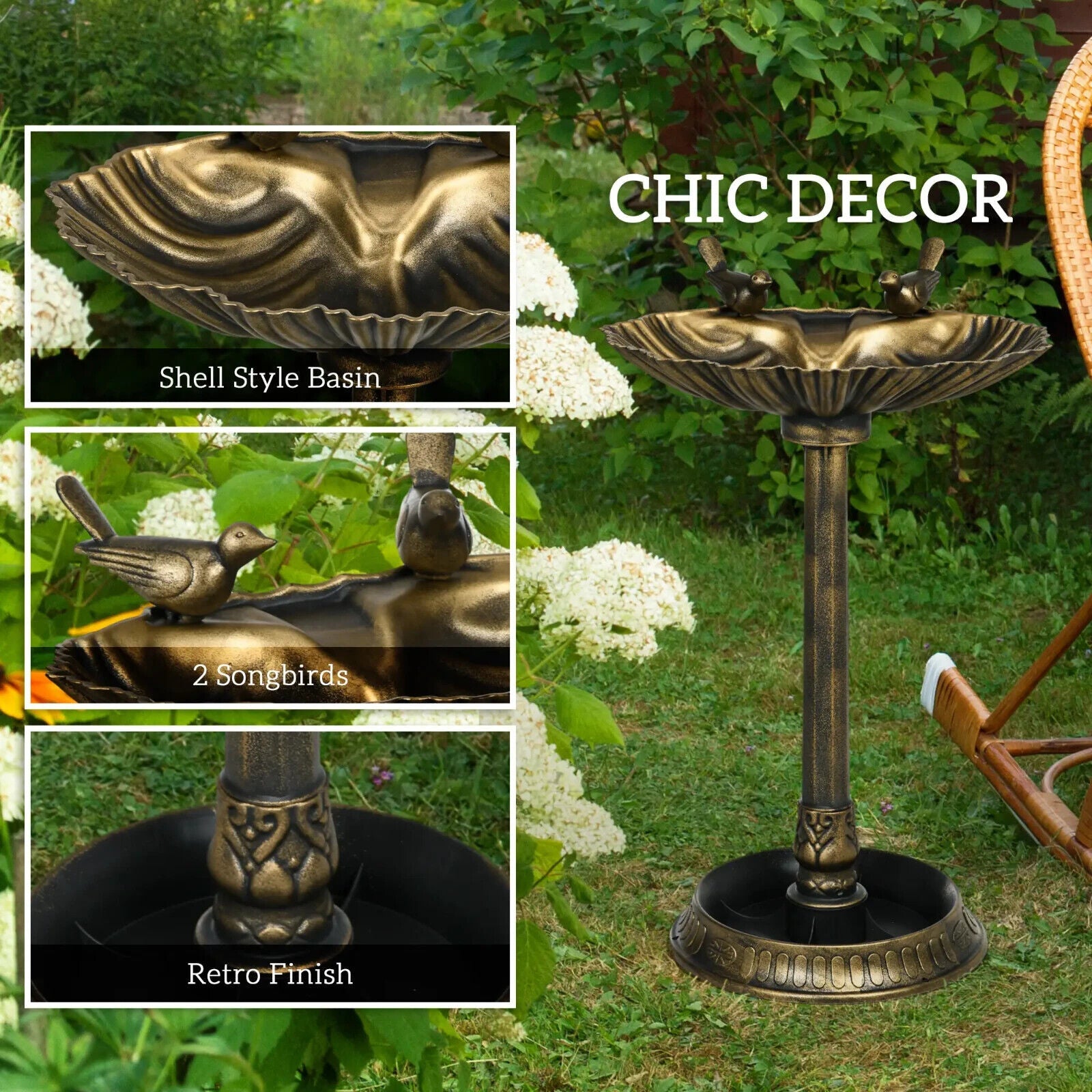 81cm Tall Garden Vintage Style Birdbath with Two Decorative Birds - Bronze Tone - Home and Garden Furniture Shop - #rustic - furniture#