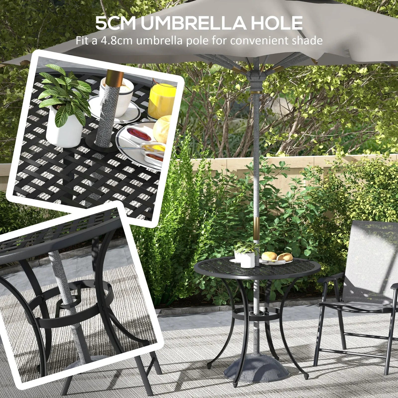 85cm Cast Aluminium Round Bistro Table w/ Umbrella Hole Garden Patio Outdoor Use - Home and Garden Furniture Shop - rustic - furniture